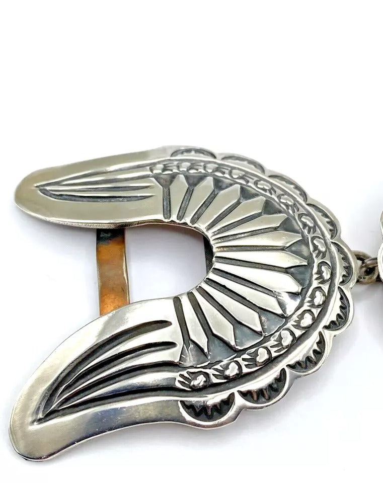Vintage Retro 3 Piece Belt Buckle Set Sterling Silver Turquoise Navajo Signed