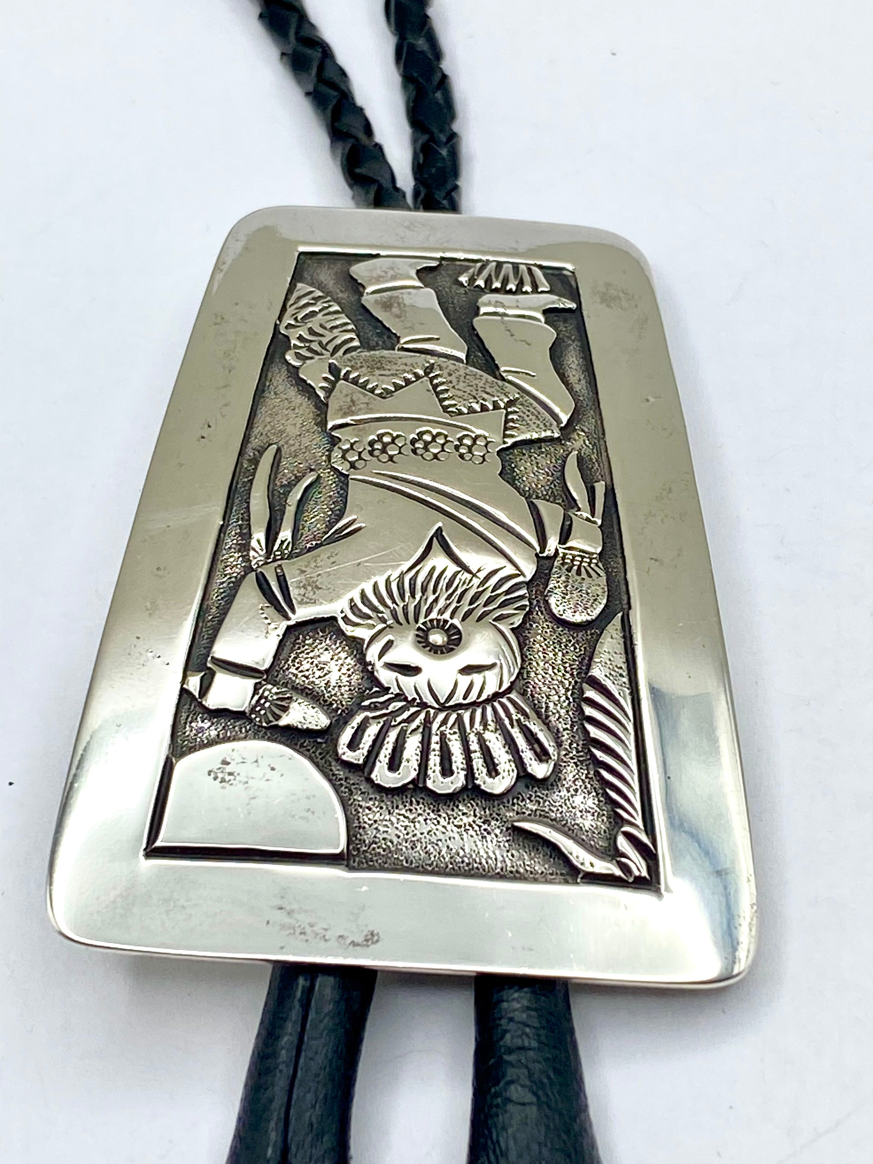 Vintage Sterling Silver Bolo Tie Kachina Pictorial Robert Becenti Jr Navajo