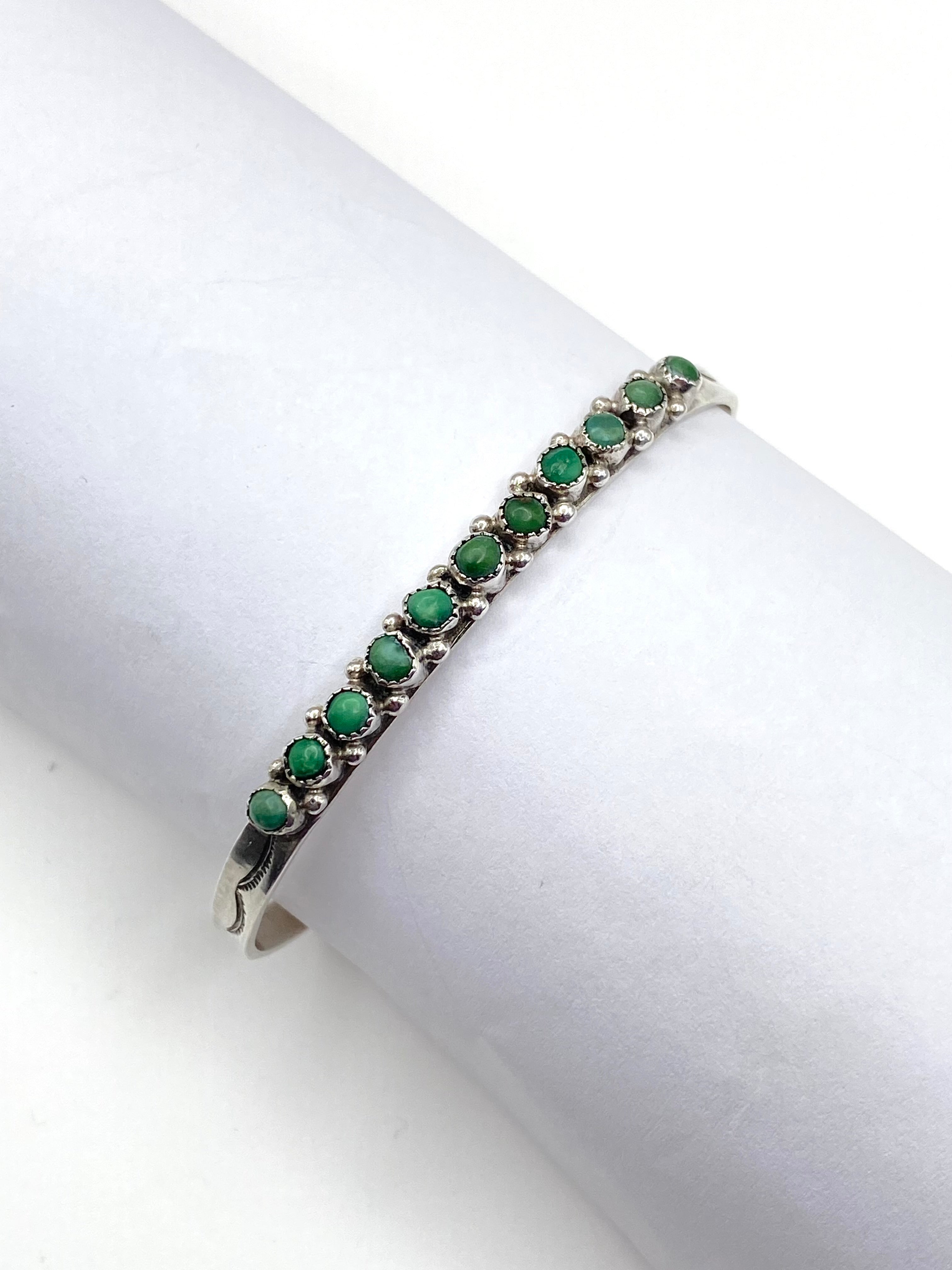 VTG Petite Sterling Cuff Green Turquoise Snake Eye Row Native American Handmade