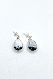 Sterling Teardrop White Buffalo Earrings Post Dangle Native American Signed