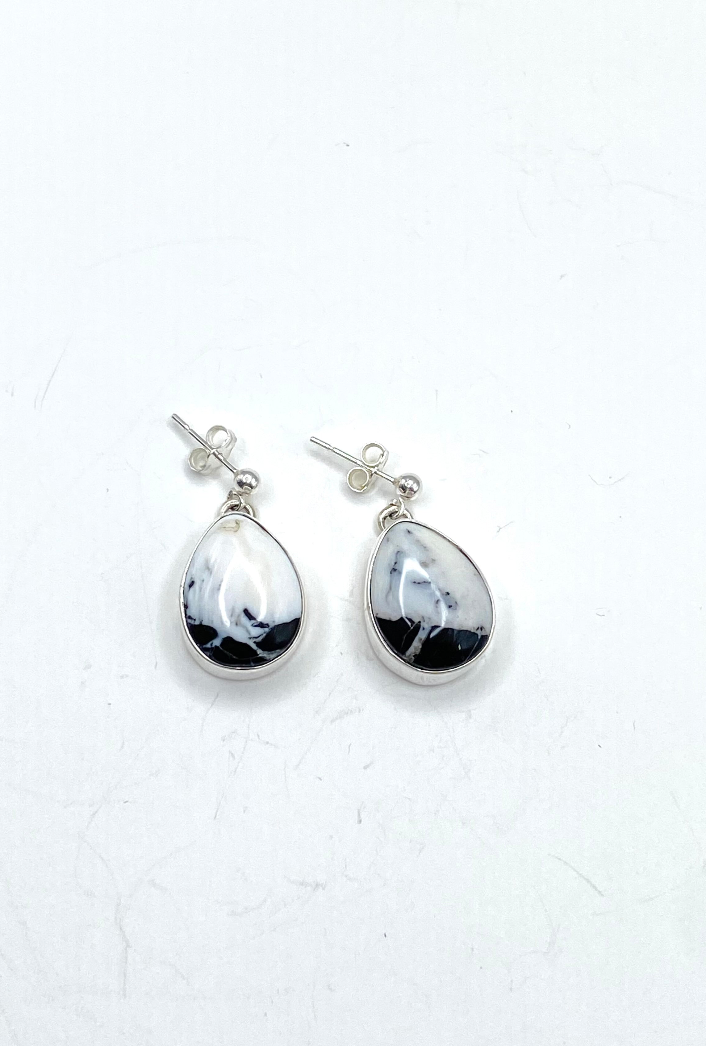 Sterling Teardrop White Buffalo Earrings Post Dangle Native American Signed