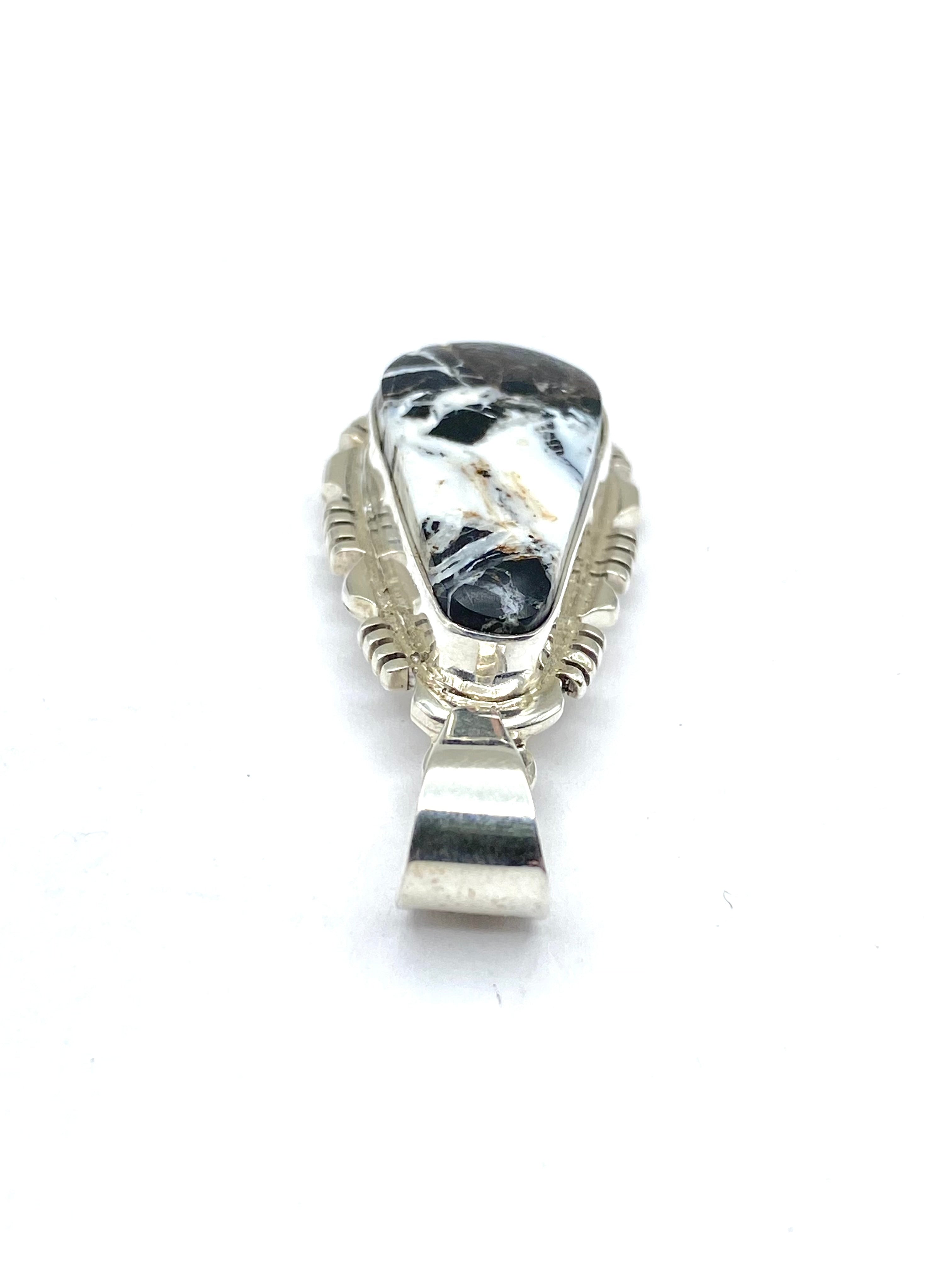 White Buffalo Sterling Pendant Teardrop Navajo L. Yazzie Native American