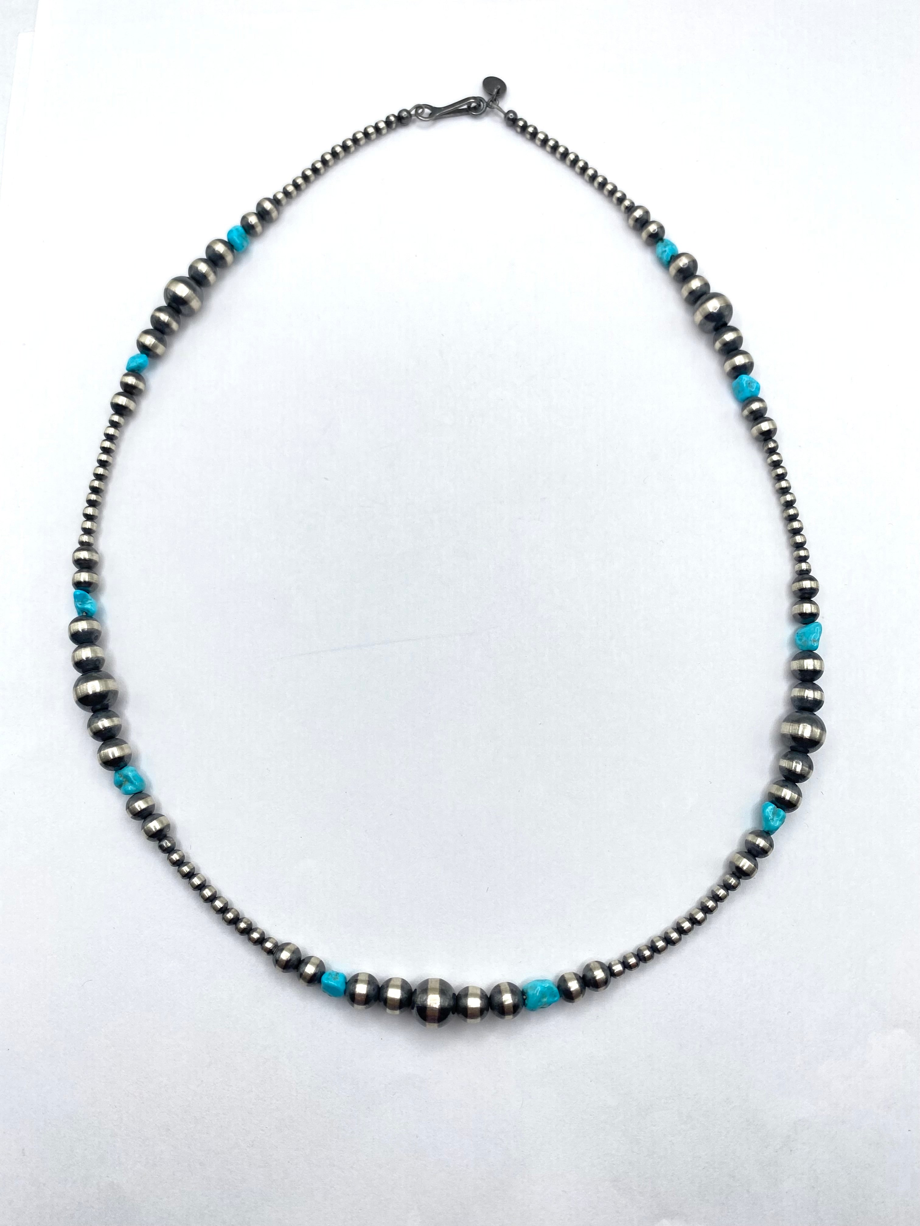 Graduated Sterling Bead Necklace Turquoise Nuggets 20" Native American New