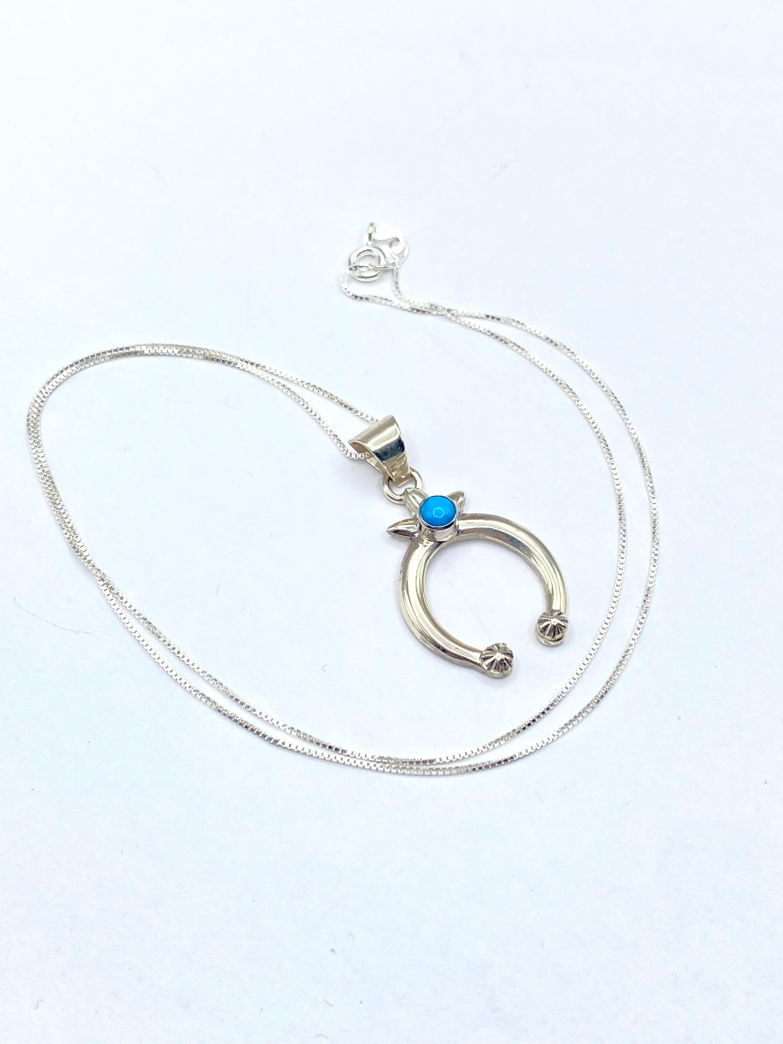 Sterling Silver Turquoise Mini Naja Pendant Chain Southwest Native American