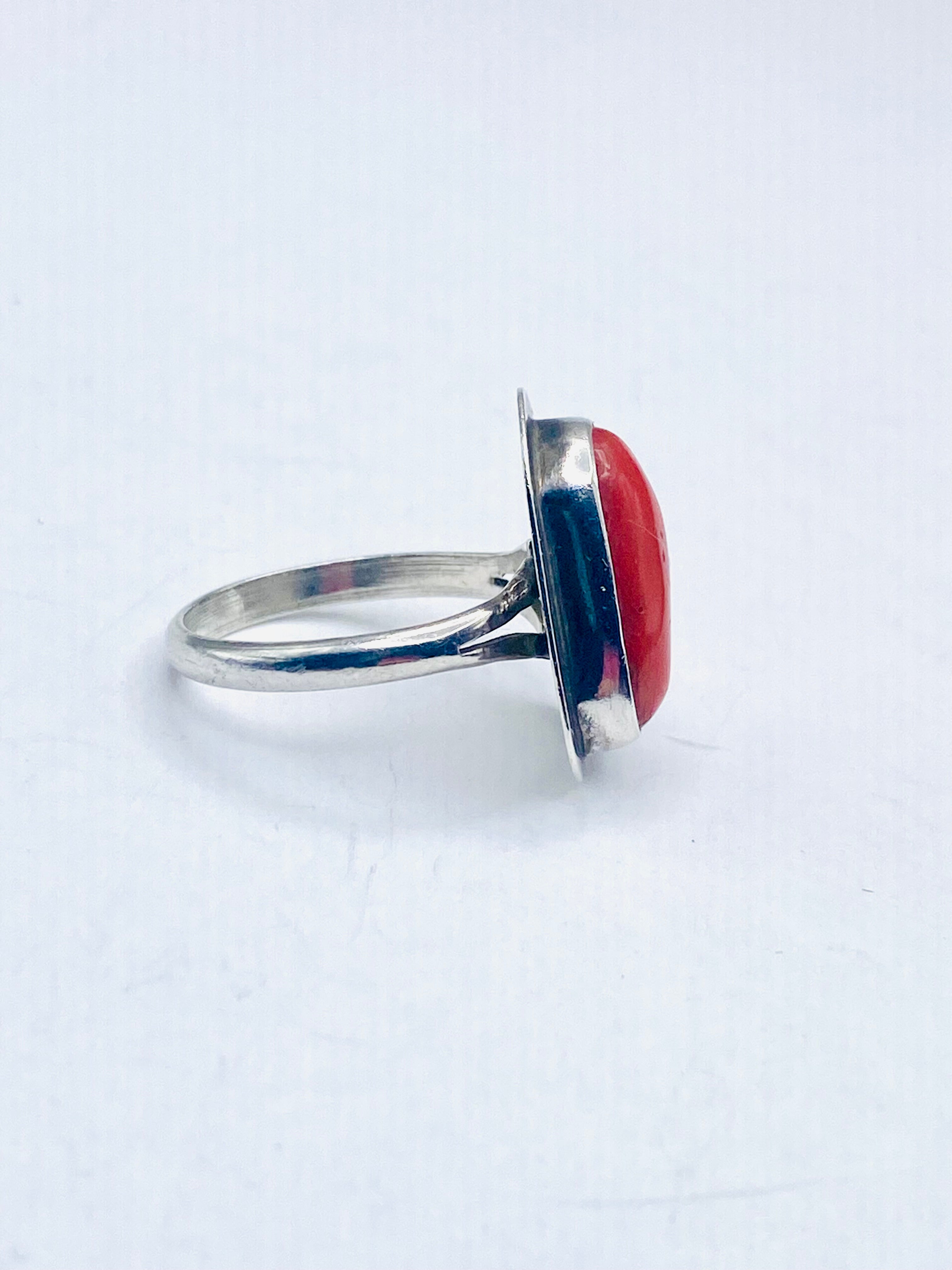 Sterling Silver Coral Ring Size 7.75 Freeform Flat Base Native American