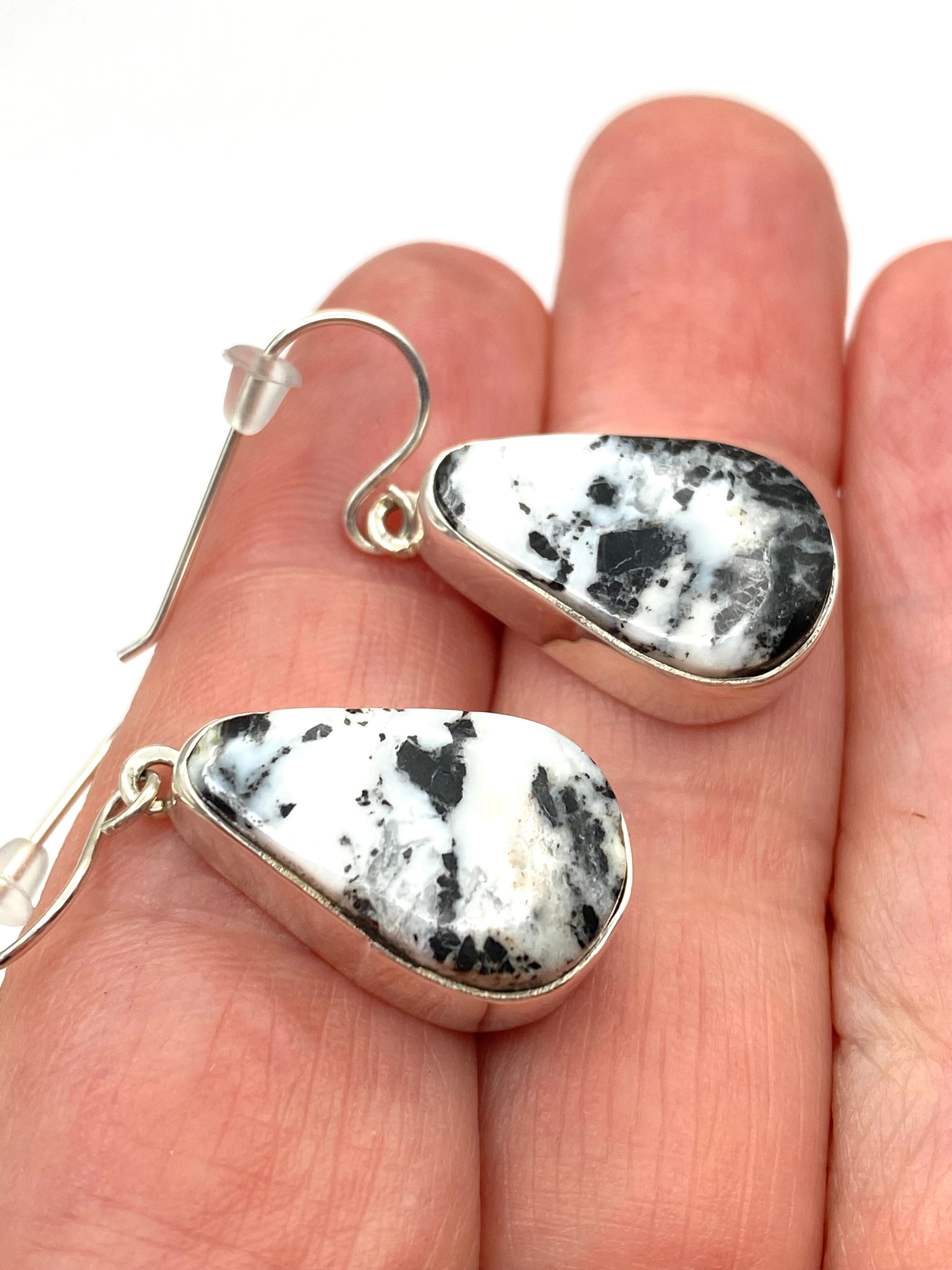 Teardrop White Buffalo Hook Earrings Sterling Dangles Native American Signed