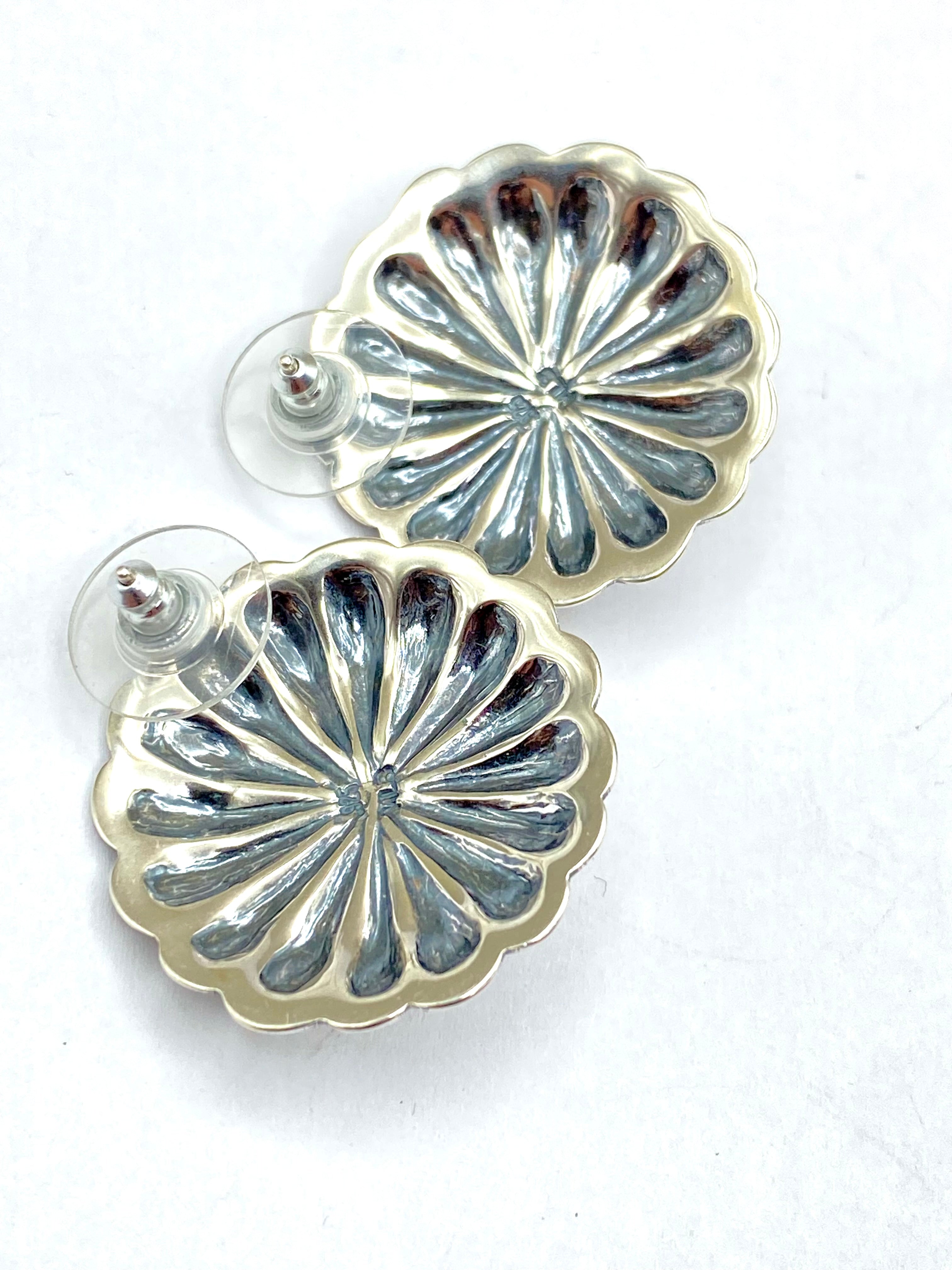 Sterling Concho Earrings Kingman Mojave Turquoise Native American Signed