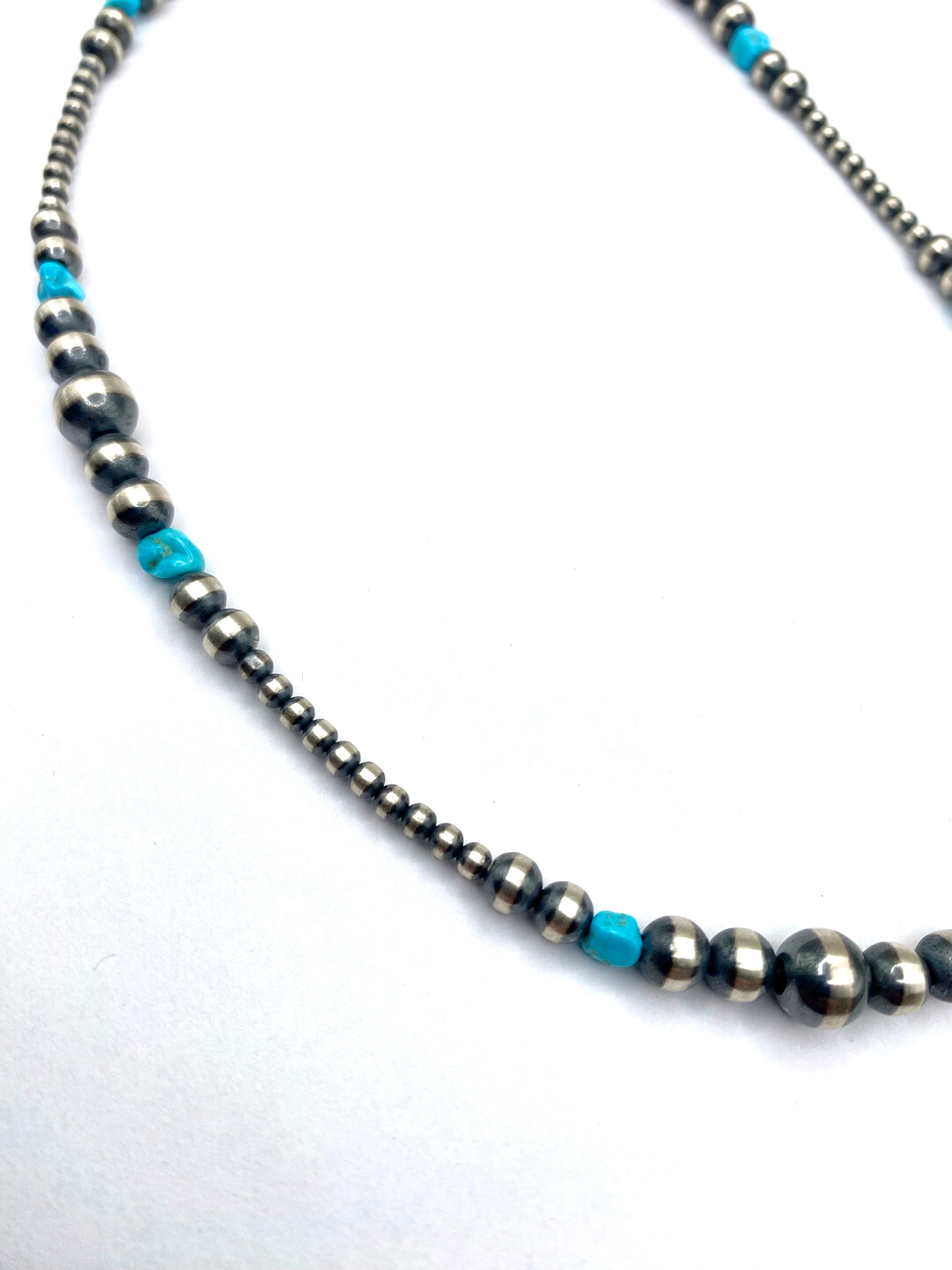 Graduated Sterling Bead Necklace Turquoise Nuggets 20" Native American New