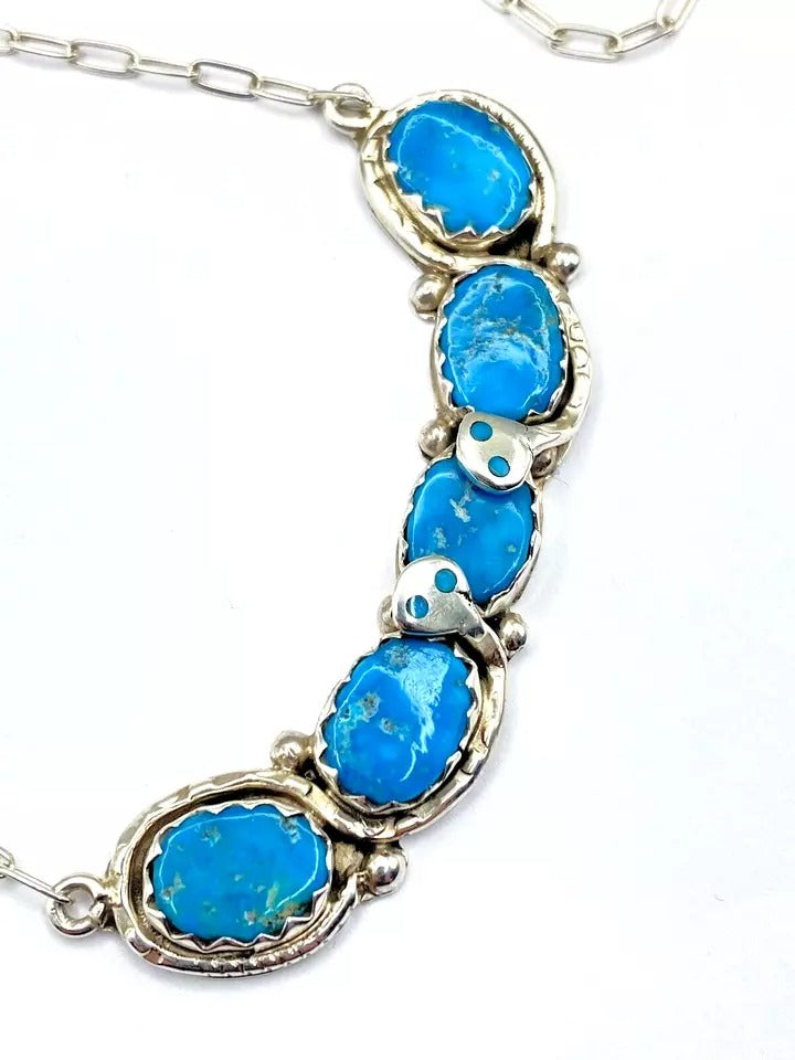 Effie C Style Kingman Turquoise Sterling Silver Pendant Necklace Zuni Snake Eye