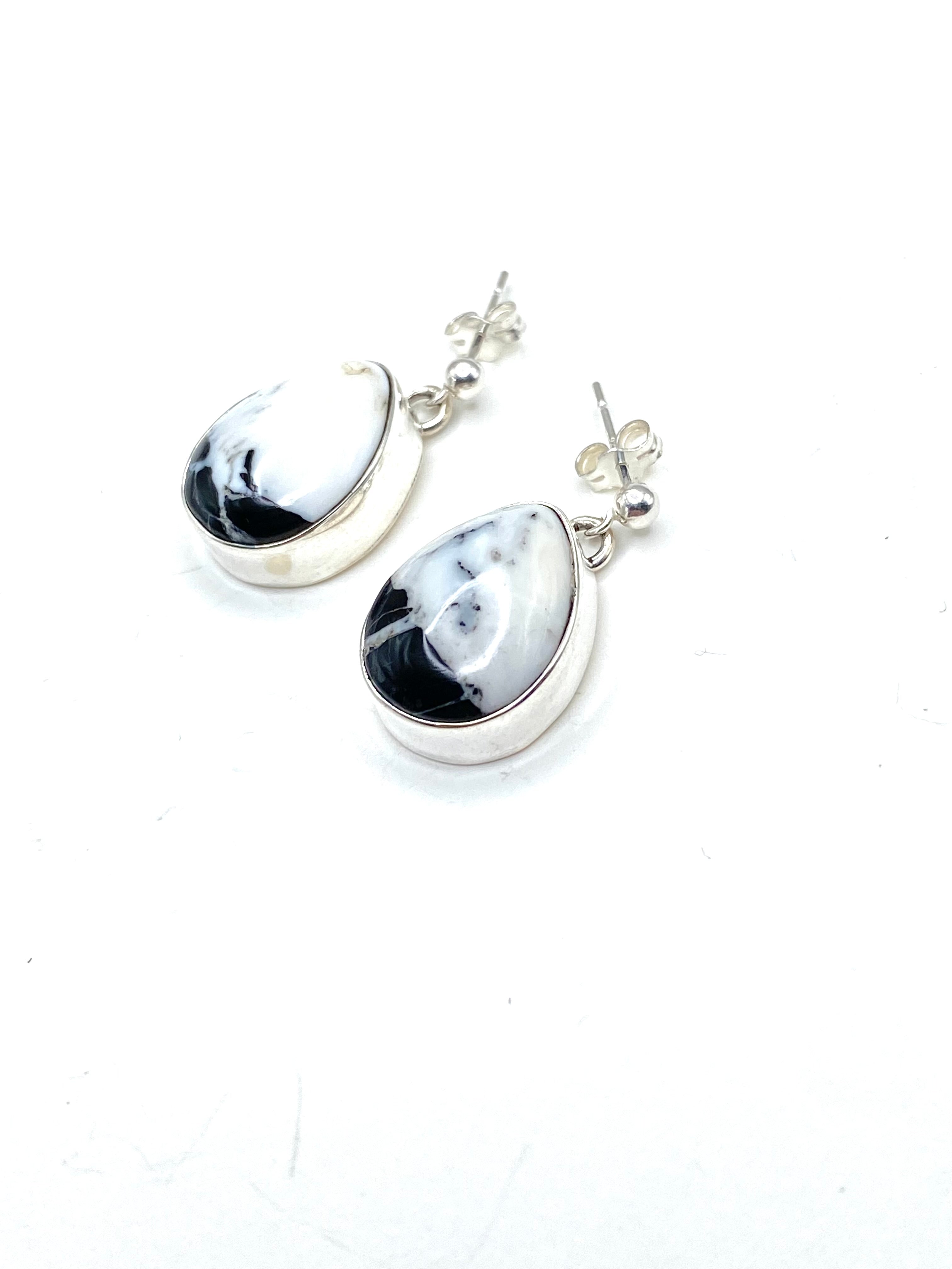 Sterling Teardrop White Buffalo Earrings Post Dangle Native American Signed