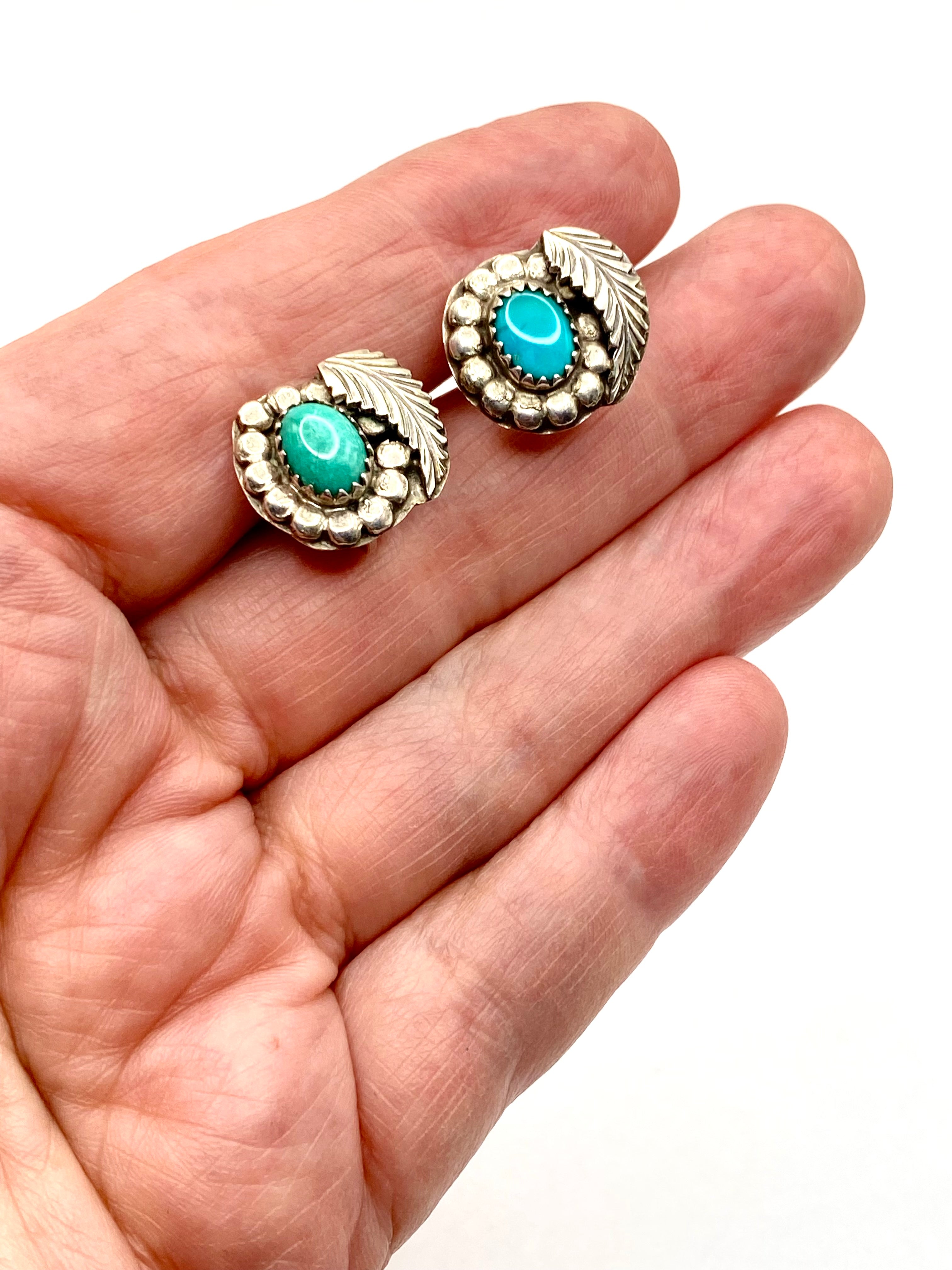 Vintage Petite Sterling Turquoise Screw Back Earrings Native American