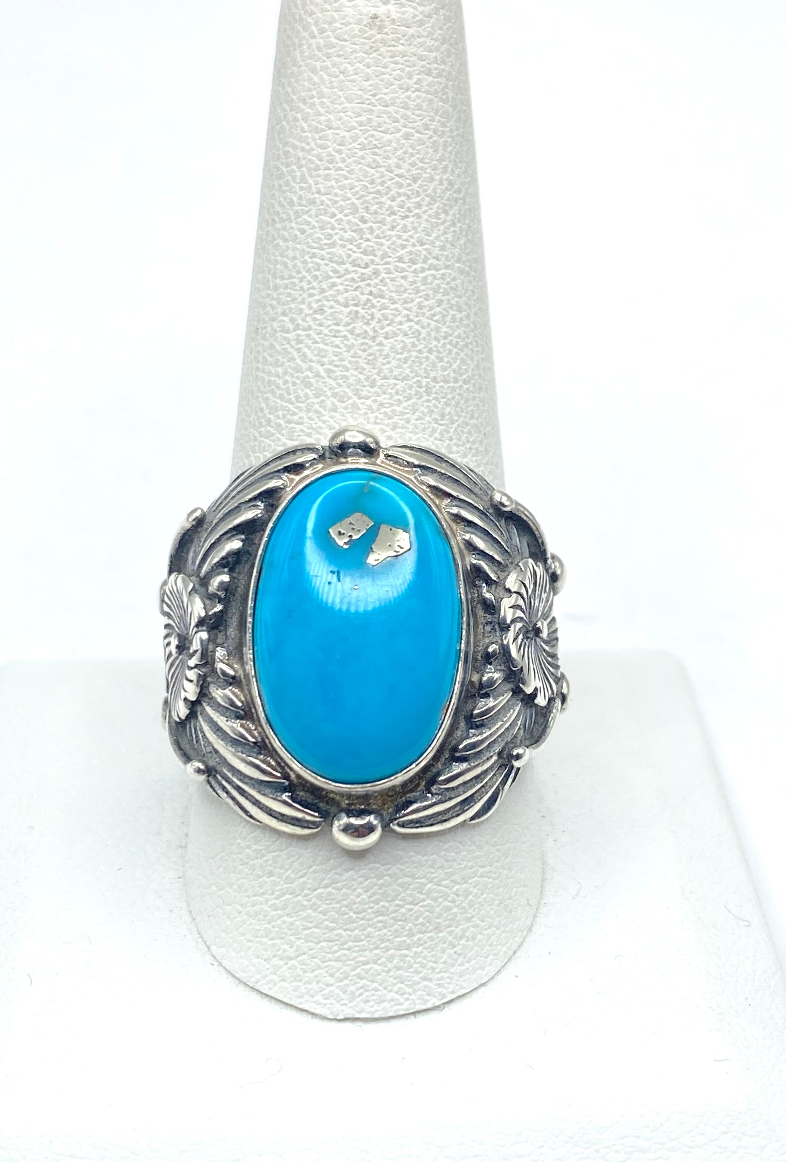 Sterling Turquoise Ring Wide Shank Size 10.75 Heavy Gauge Native American Signed