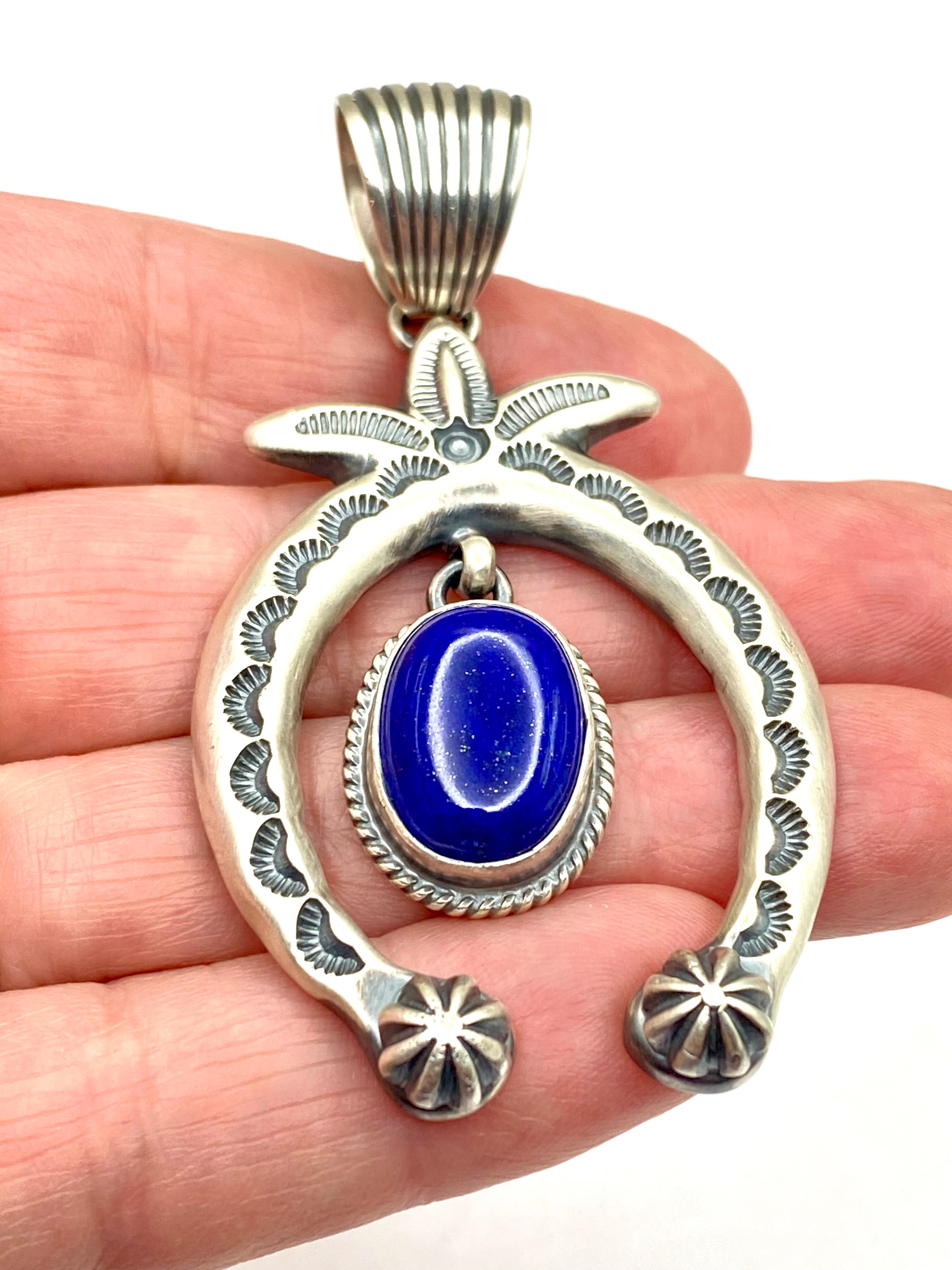 Heavy Gage Sterling Naja Pendant Lapis Dangle Large Bale Randy Boyd Navajo