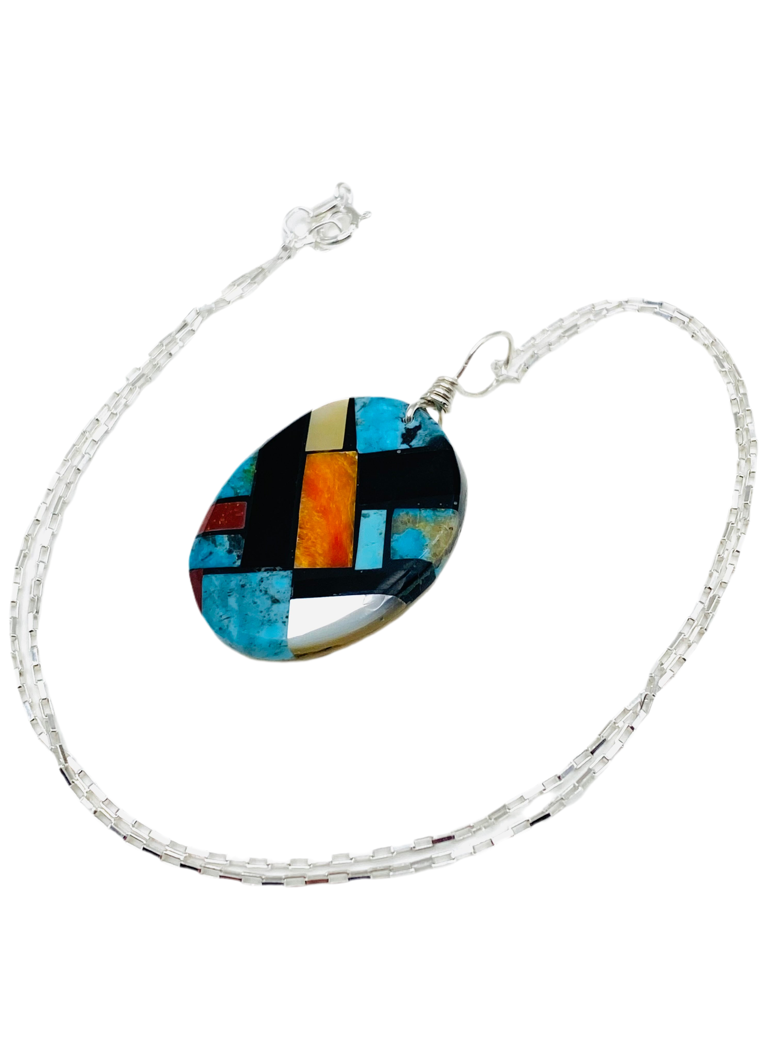 Santo Domingo Mosaic Inlay Oval Pendant MOP Base w Attached Pearls F&L Tenorio