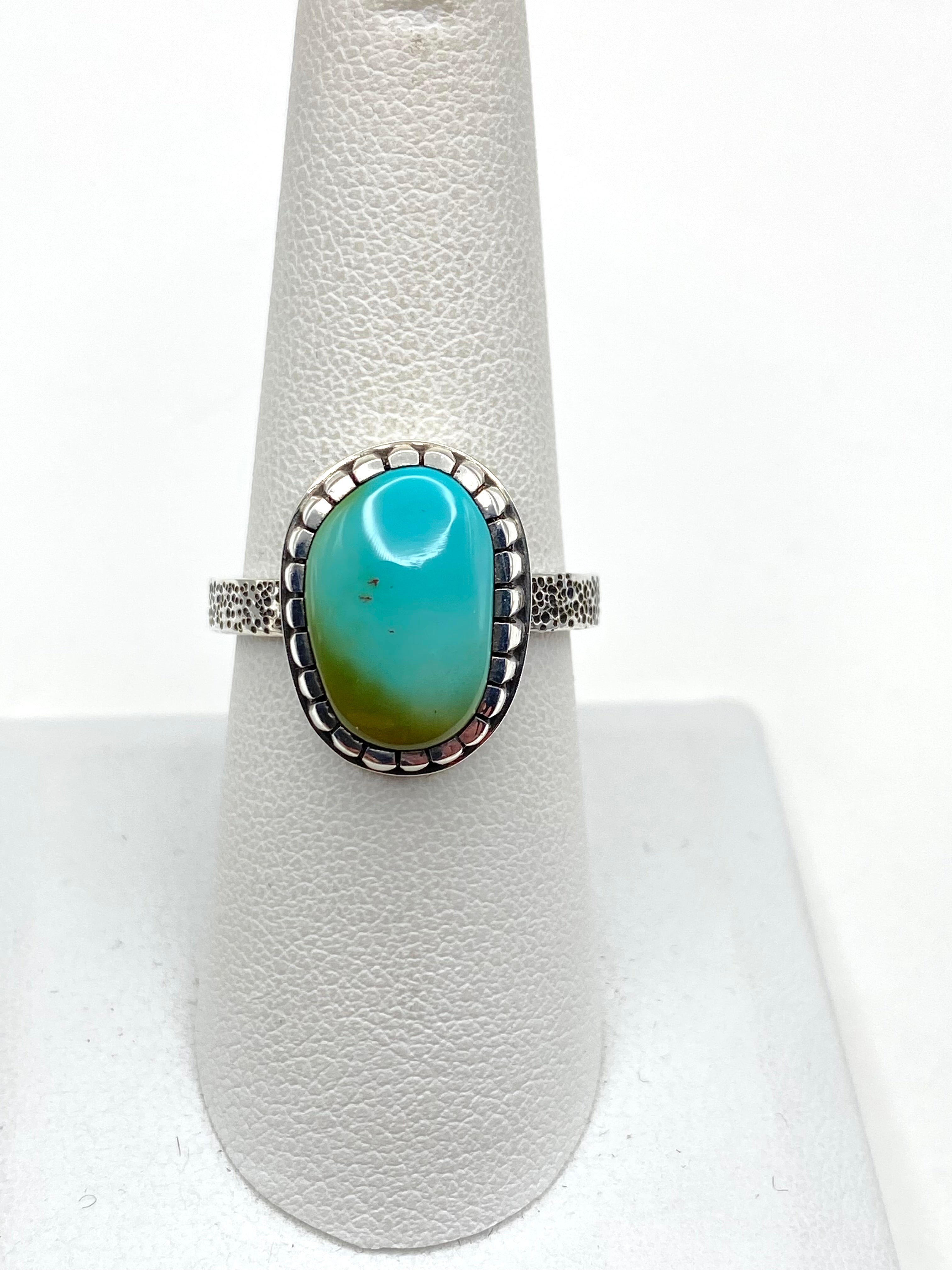 Sterling Tufa Cast Shank Ring Pilot Mountain Turquoise Size 8.5 C. Bazan Navajo