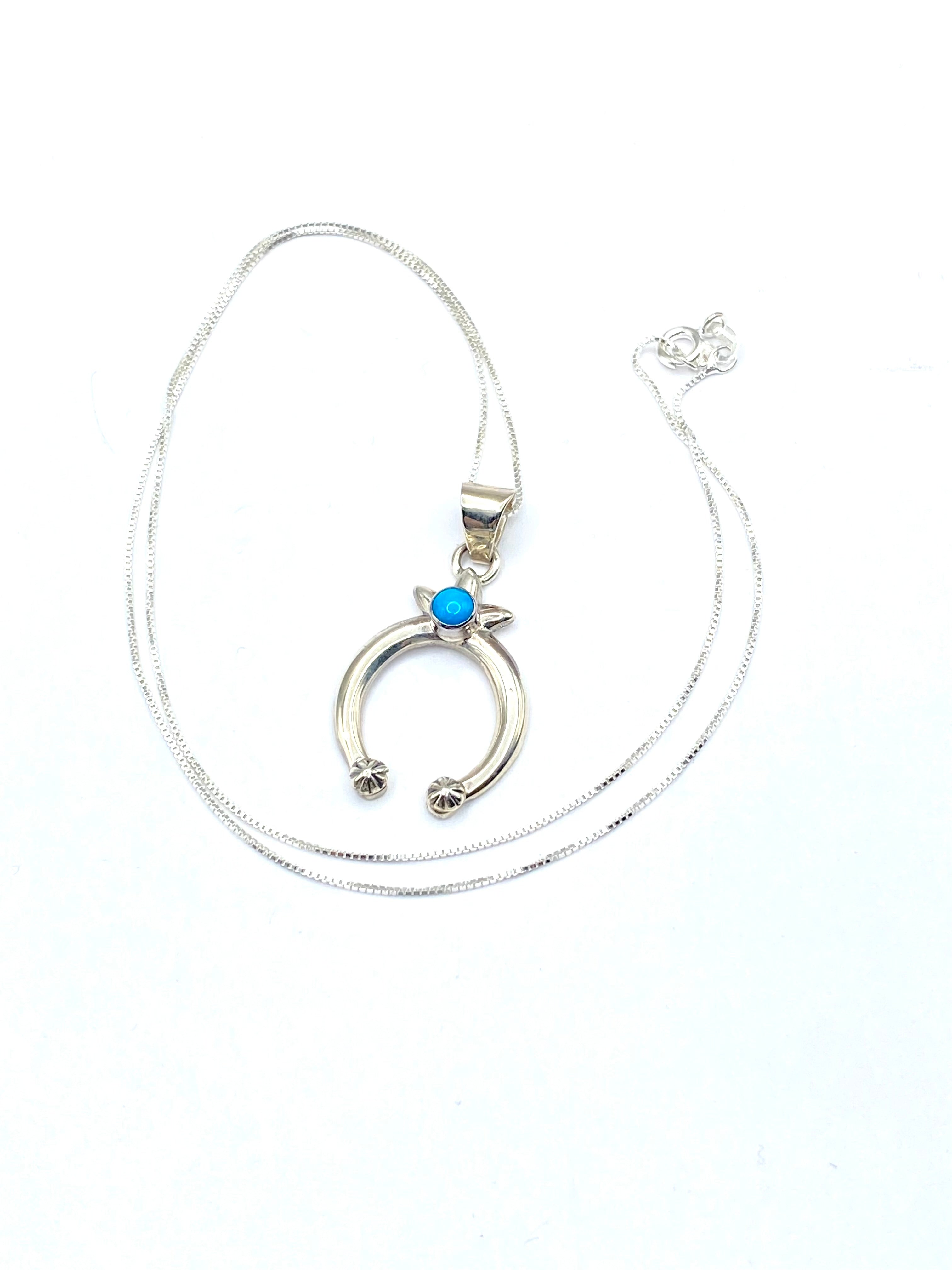 Sterling Silver Turquoise Mini Naja Pendant Chain Southwest Native American