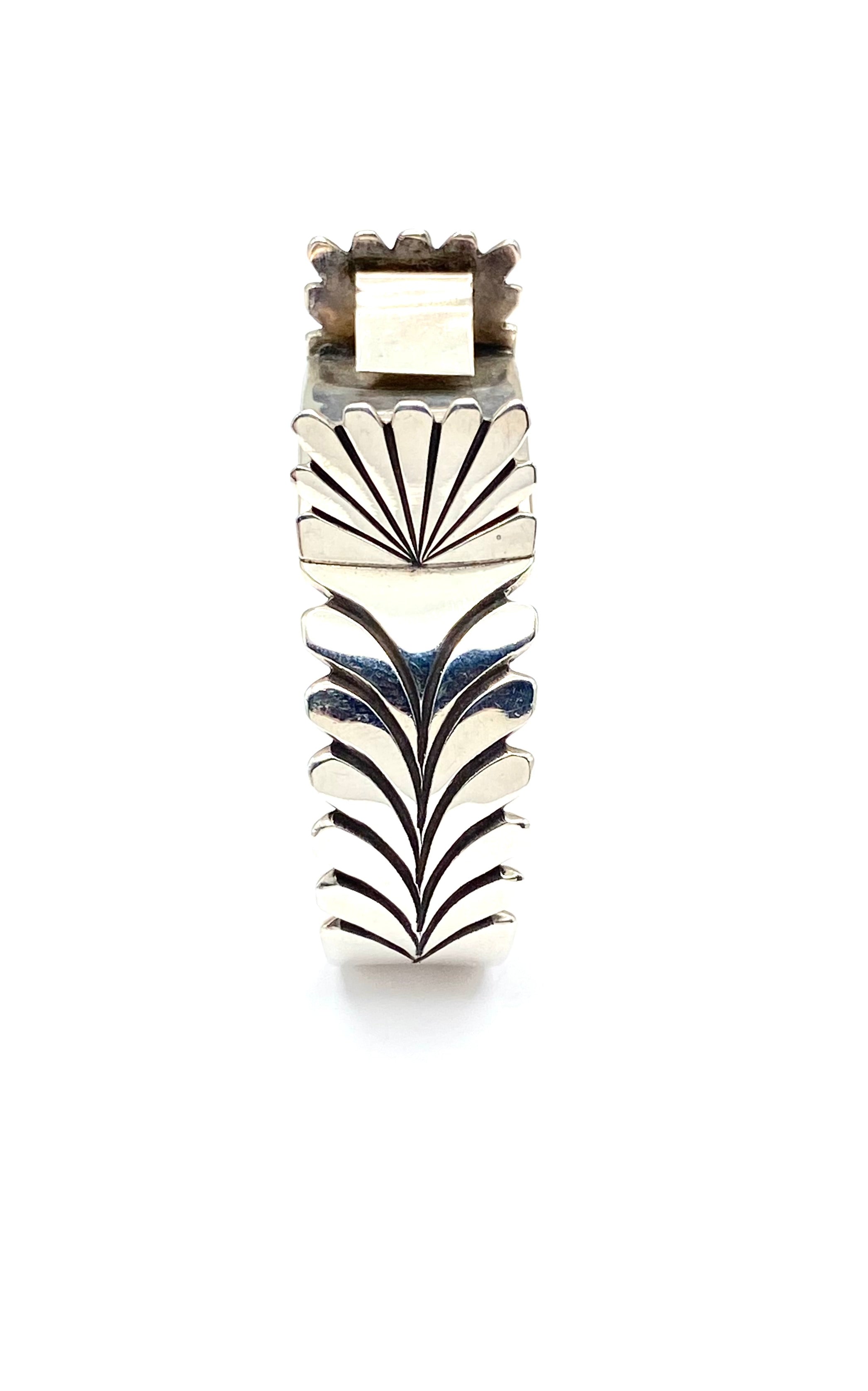 VTG Sterling Silver Cuff Watch Band Leaf Fan Stamp Work Navajo Steve Yellowhorse