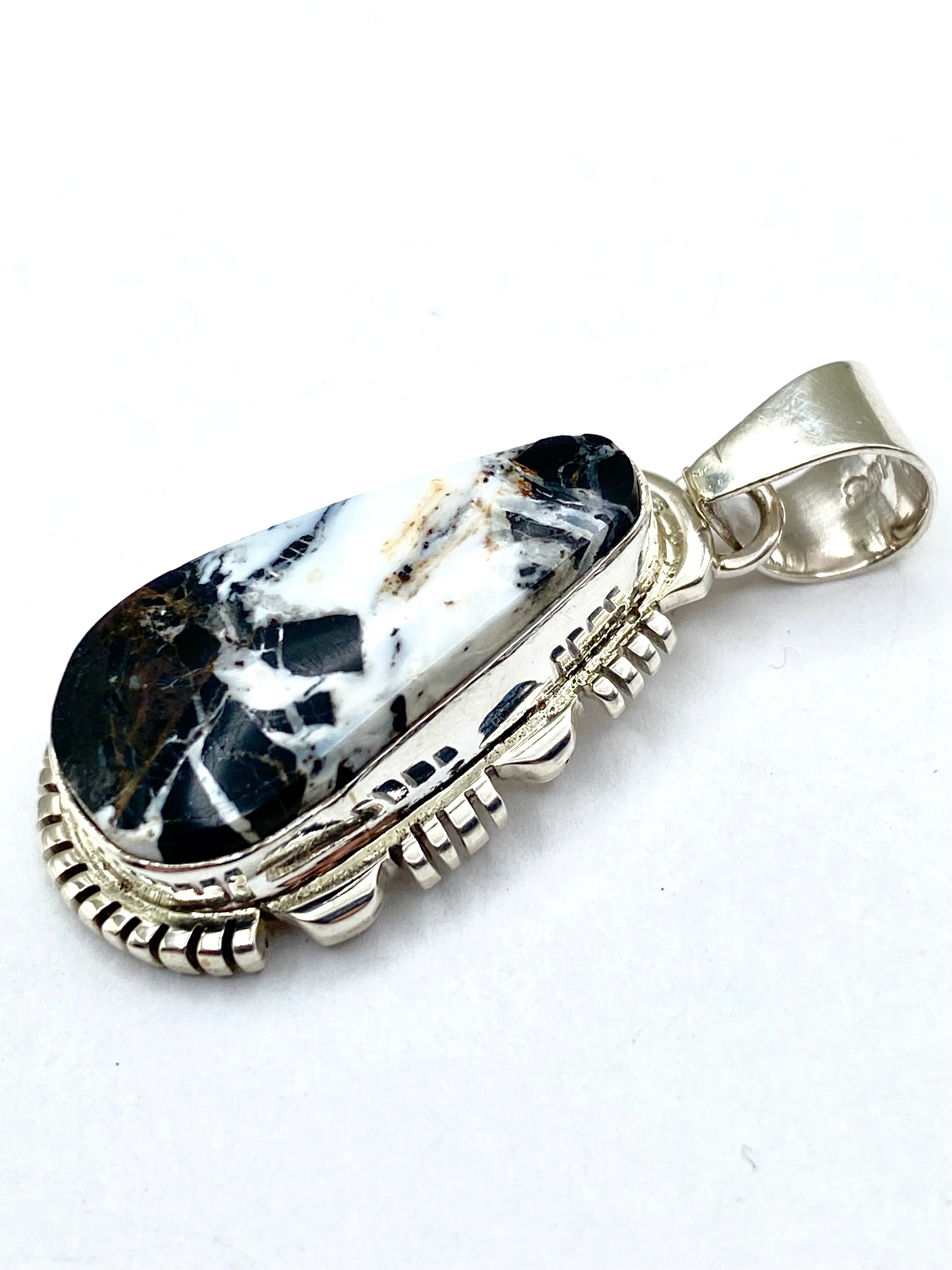 White Buffalo Sterling Pendant Teardrop Navajo L. Yazzie Native American