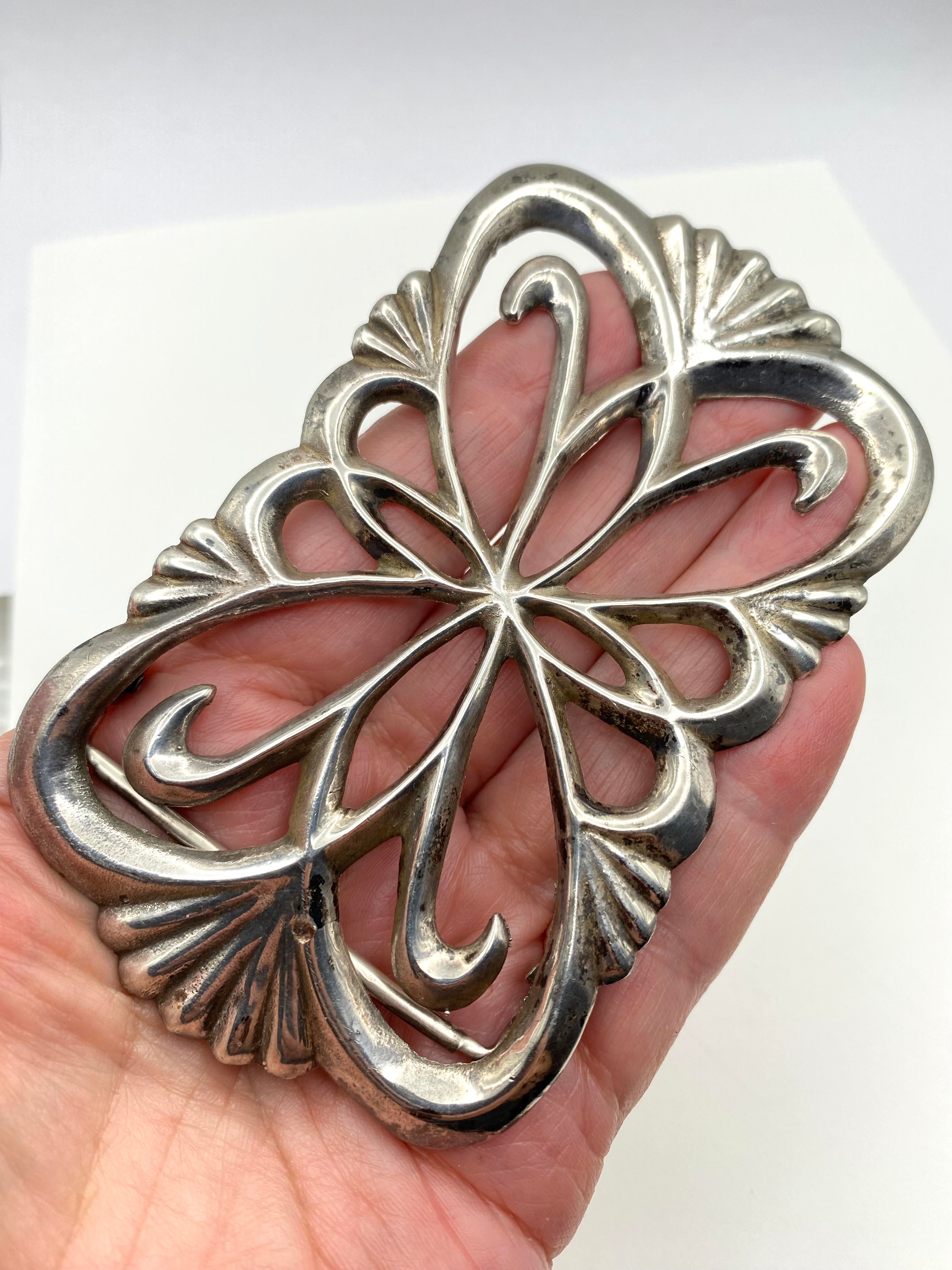 Vintage Sterling Sandcast Belt Buckle Large Heavy Gage 81g Native American