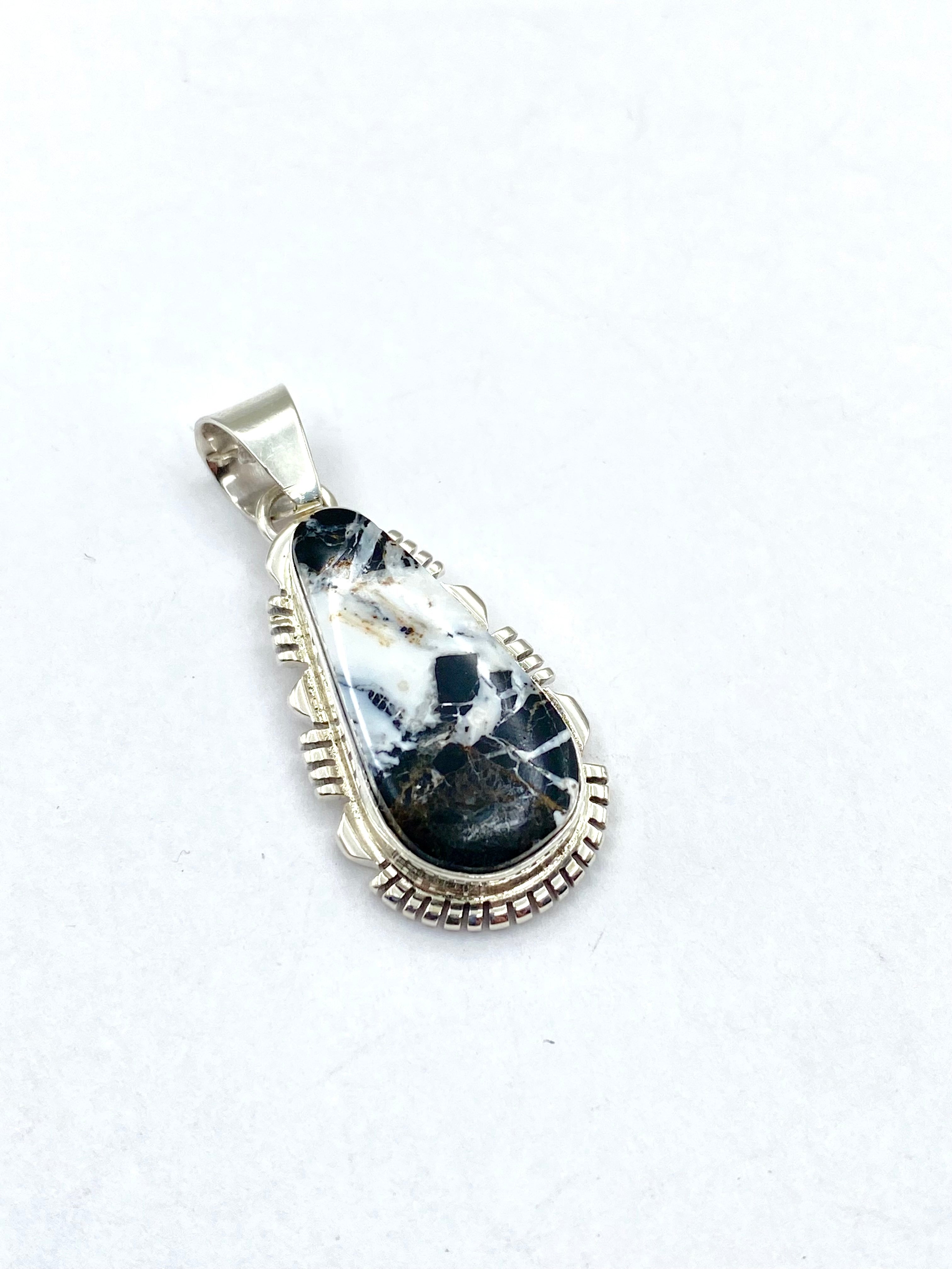 White Buffalo Sterling Pendant Teardrop Navajo L. Yazzie Native American