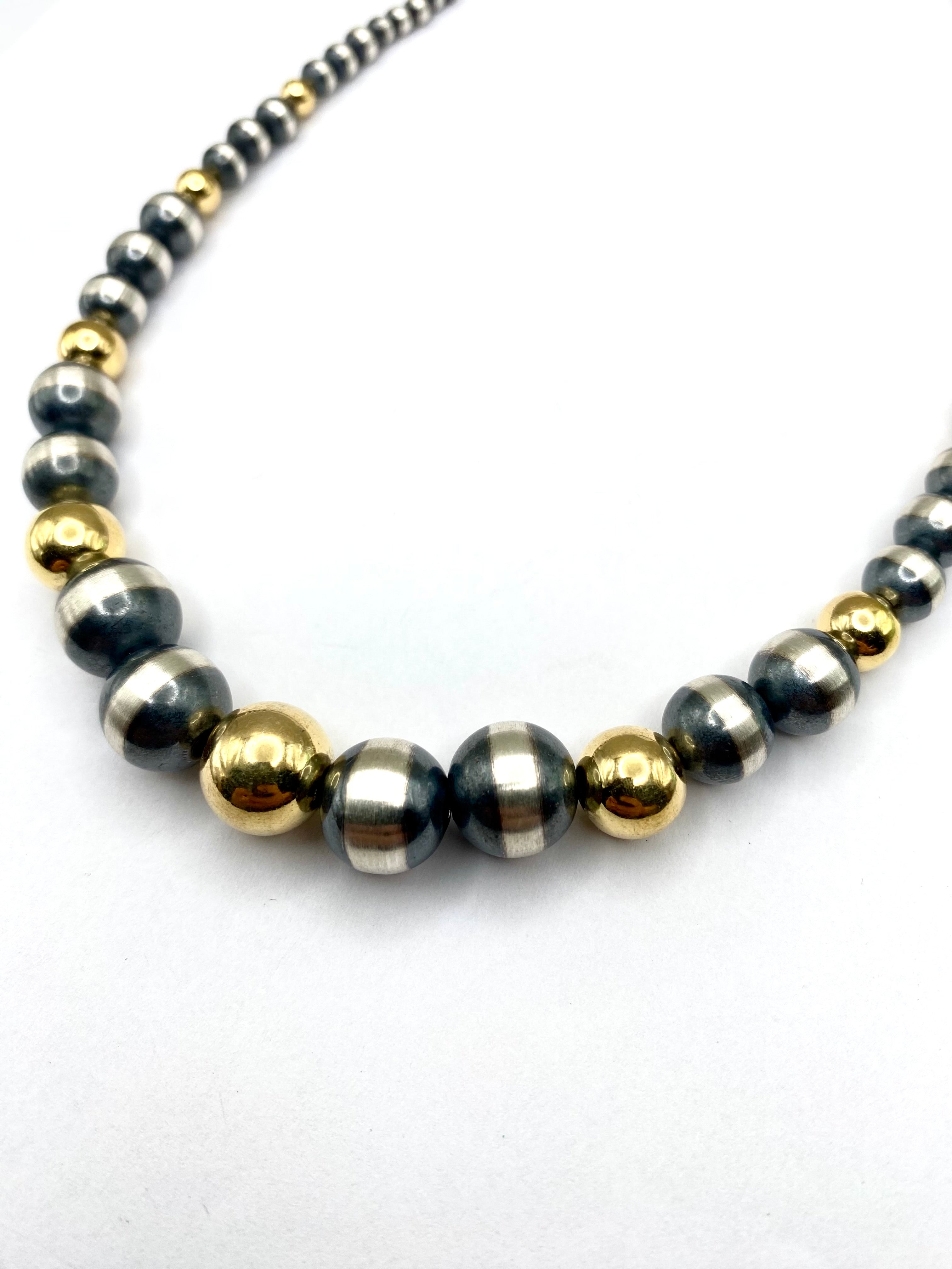 Sterling Silver Pearl Necklace 19.5" 24K Overlay Graduated Beads Native American