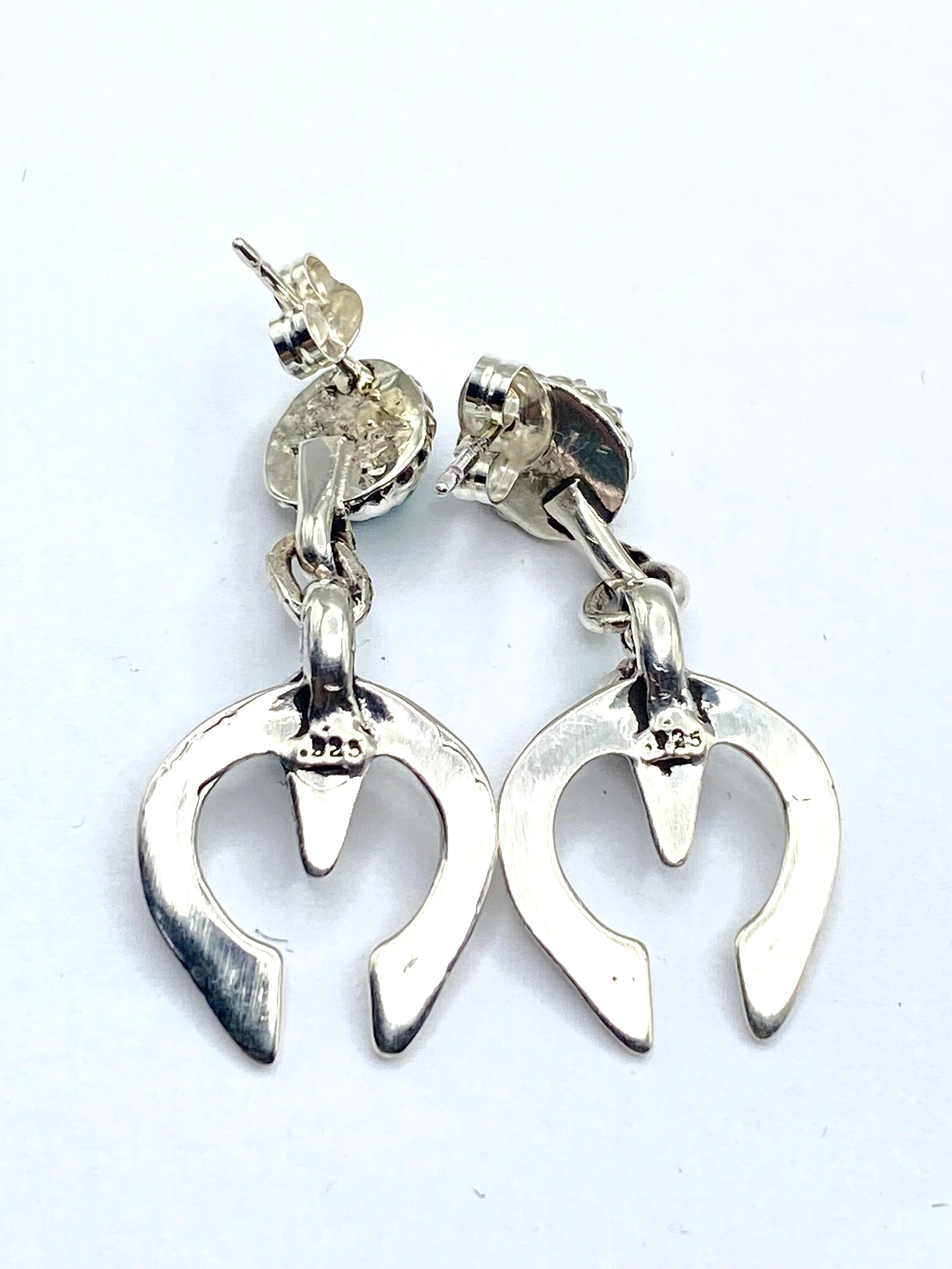 Petite Sterling Naja Dangle Earrings Green Turquoise Native American