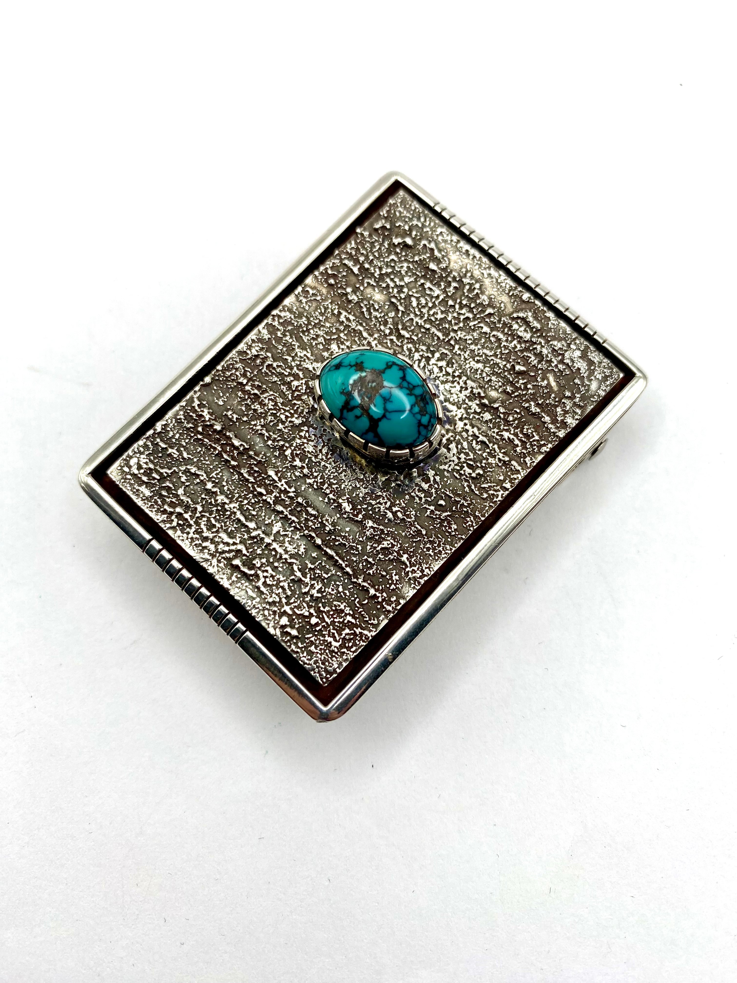 Sterling Tufa Cast Belt Buckle 1.5" Turquoise Heavy Gage Navajo Vernon Begaye