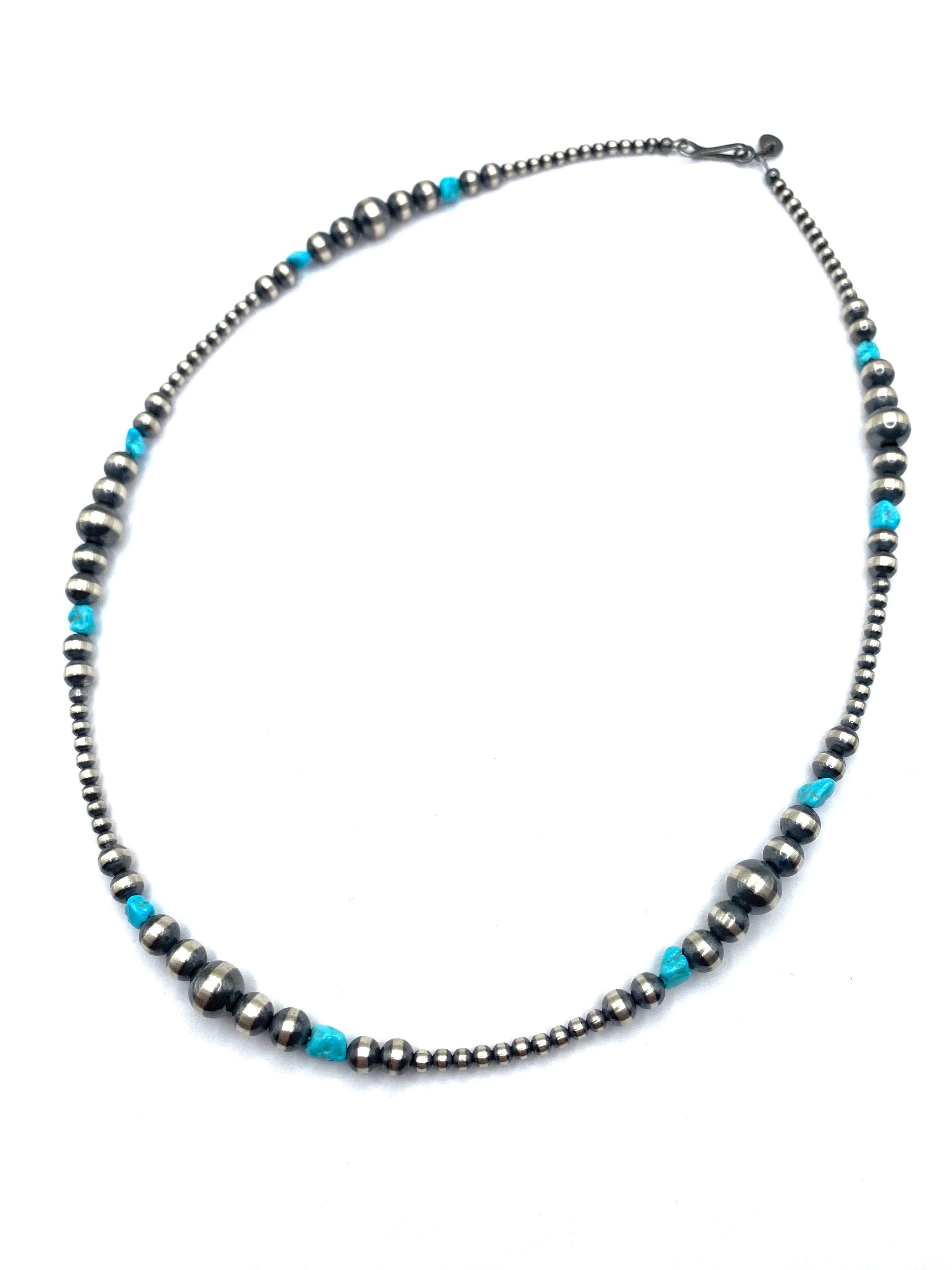 Graduated Sterling Bead Necklace Turquoise Nuggets 20" Native American New