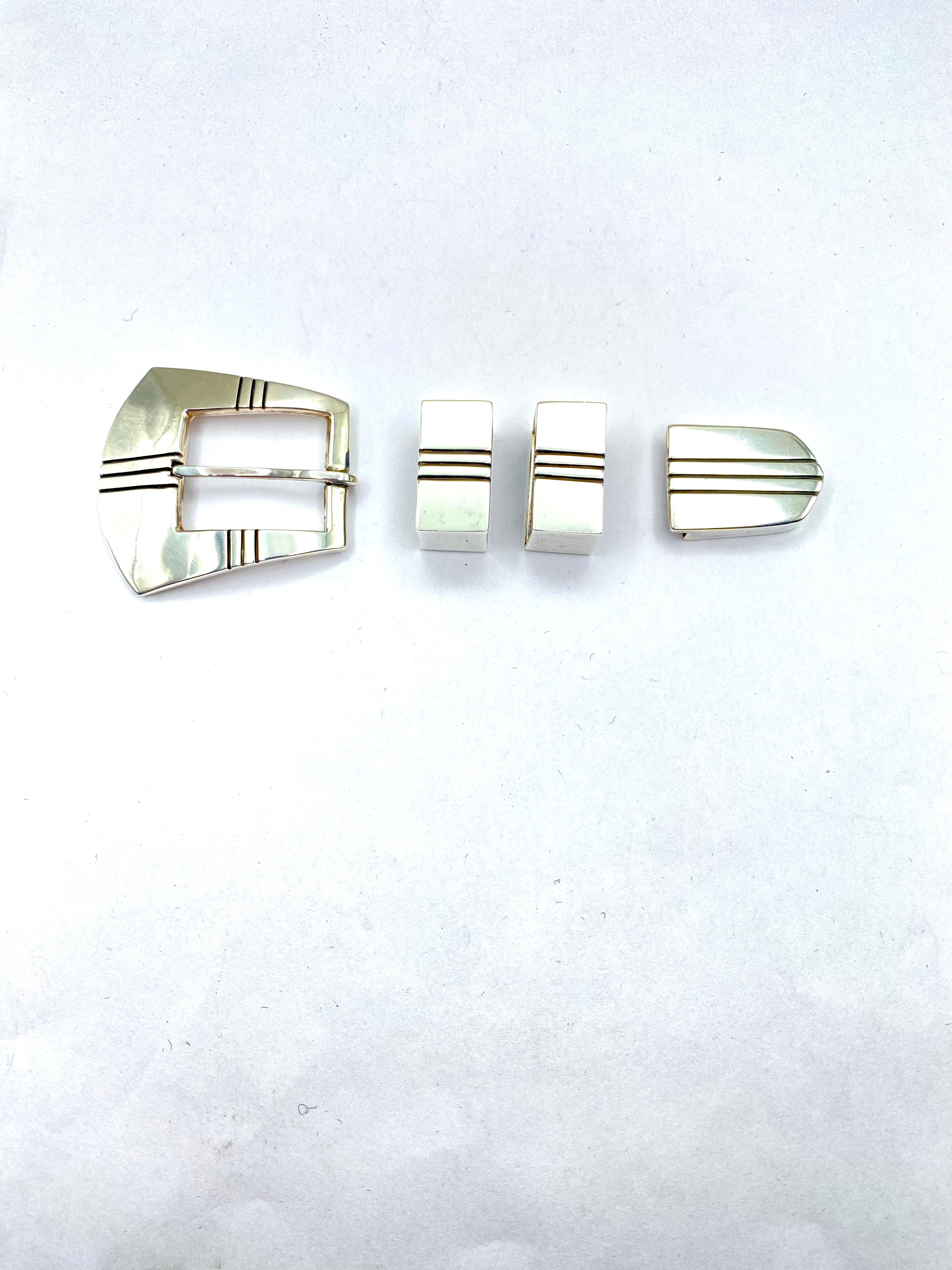 VTG 4-Piece Sterling Silver Ranger Belt Buckle Set Heavy Gage Navajo R. Henry