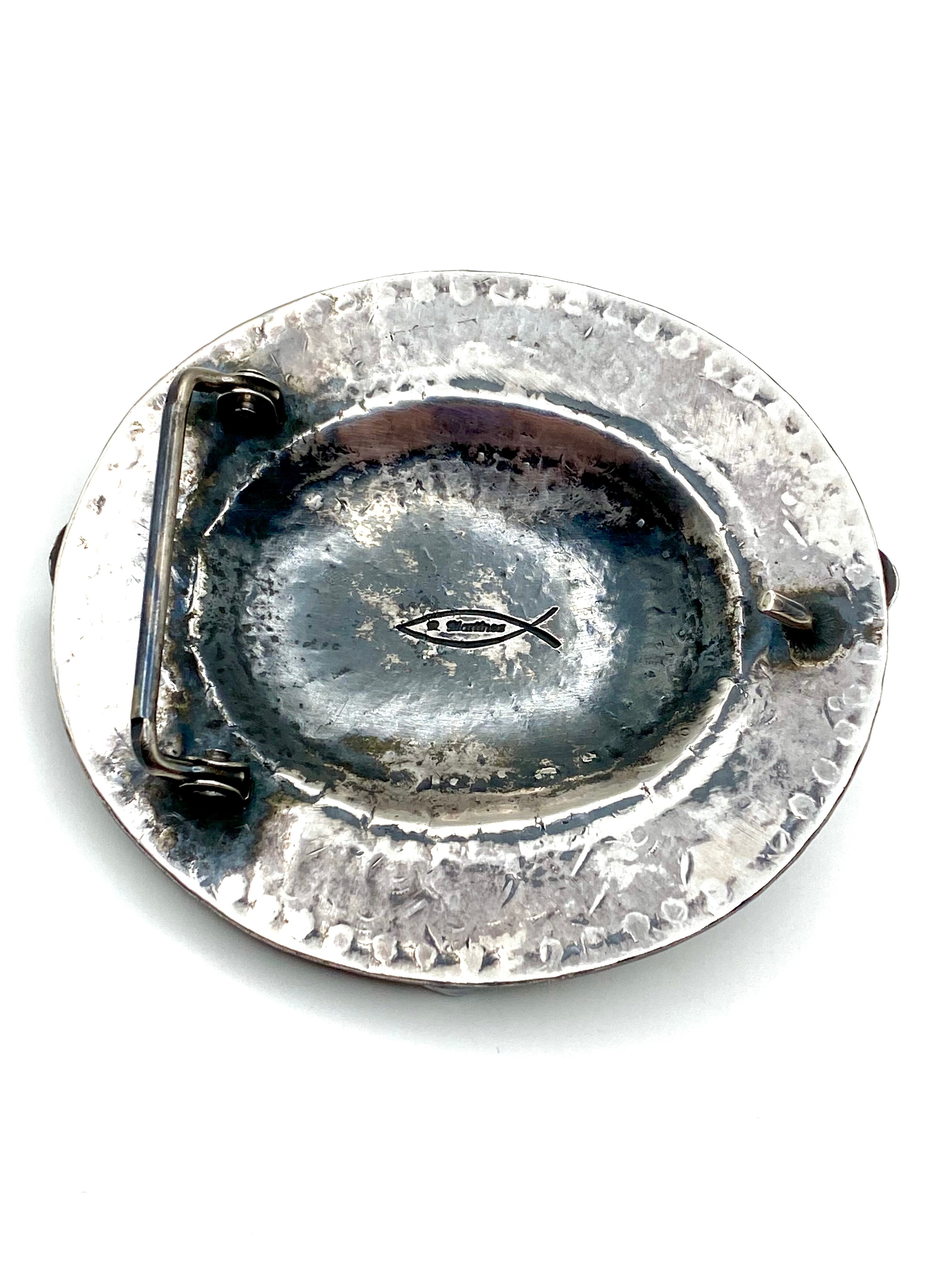 Heavy Gage Sterling Silver Oval Belt Buckle Turquoise Rick Martinez Navajo