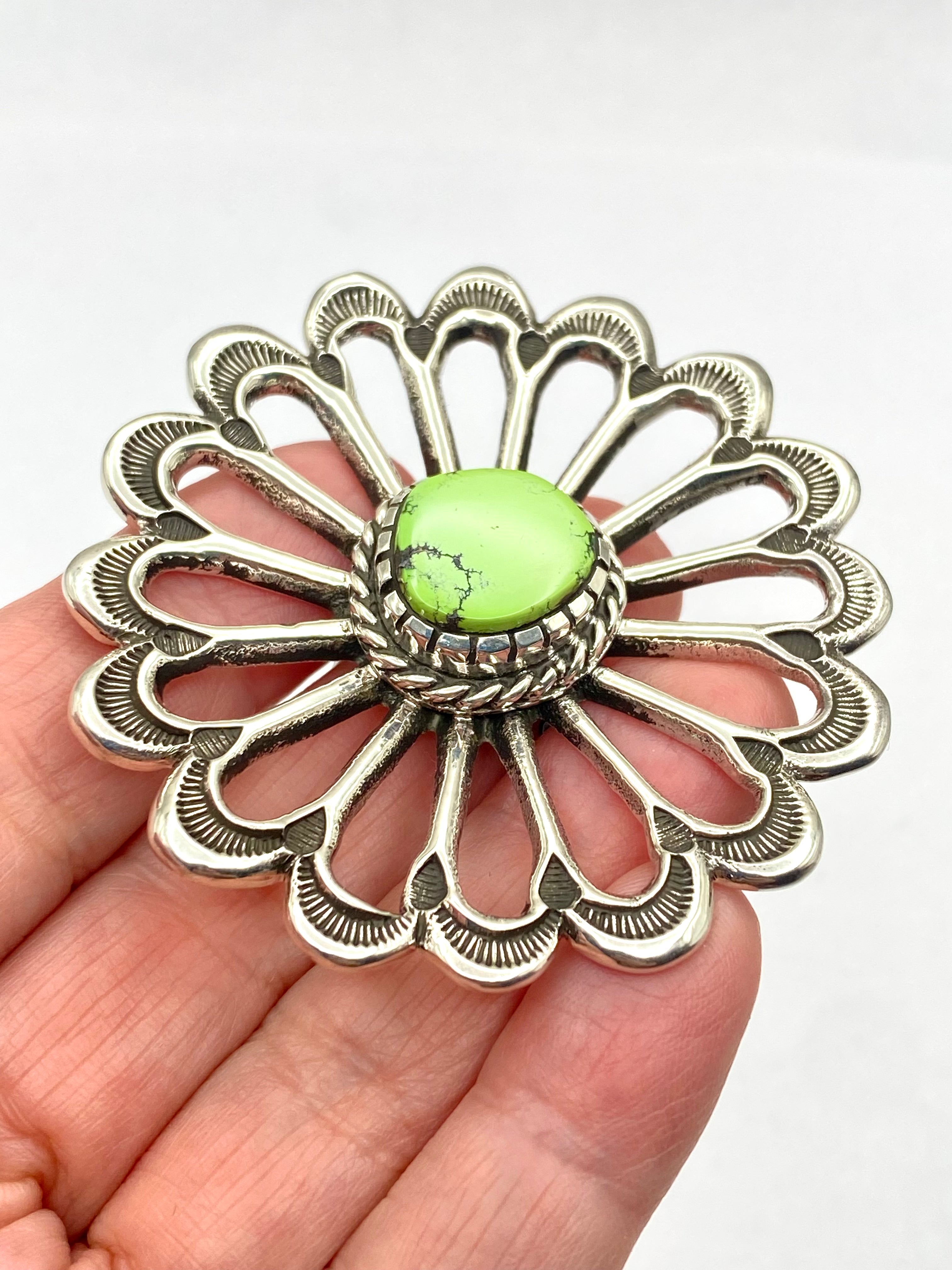 Huge Sterling Sand Cast Ring Size 8 Green Turquoise Daniel John Navajo New