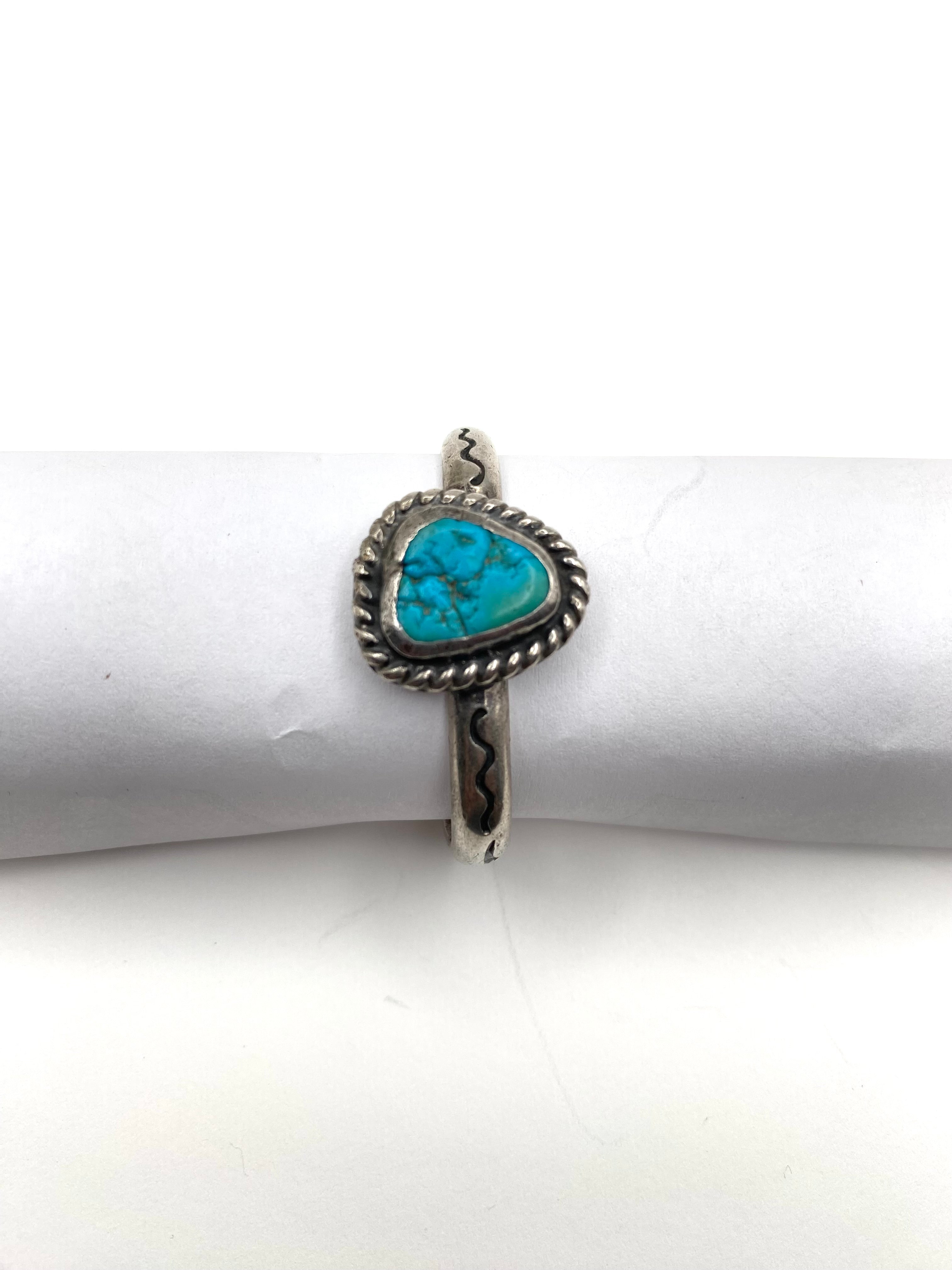 Vintage Silver Heavy Gage Baby Bracelet Campitos Turquoise Navajo Handmade