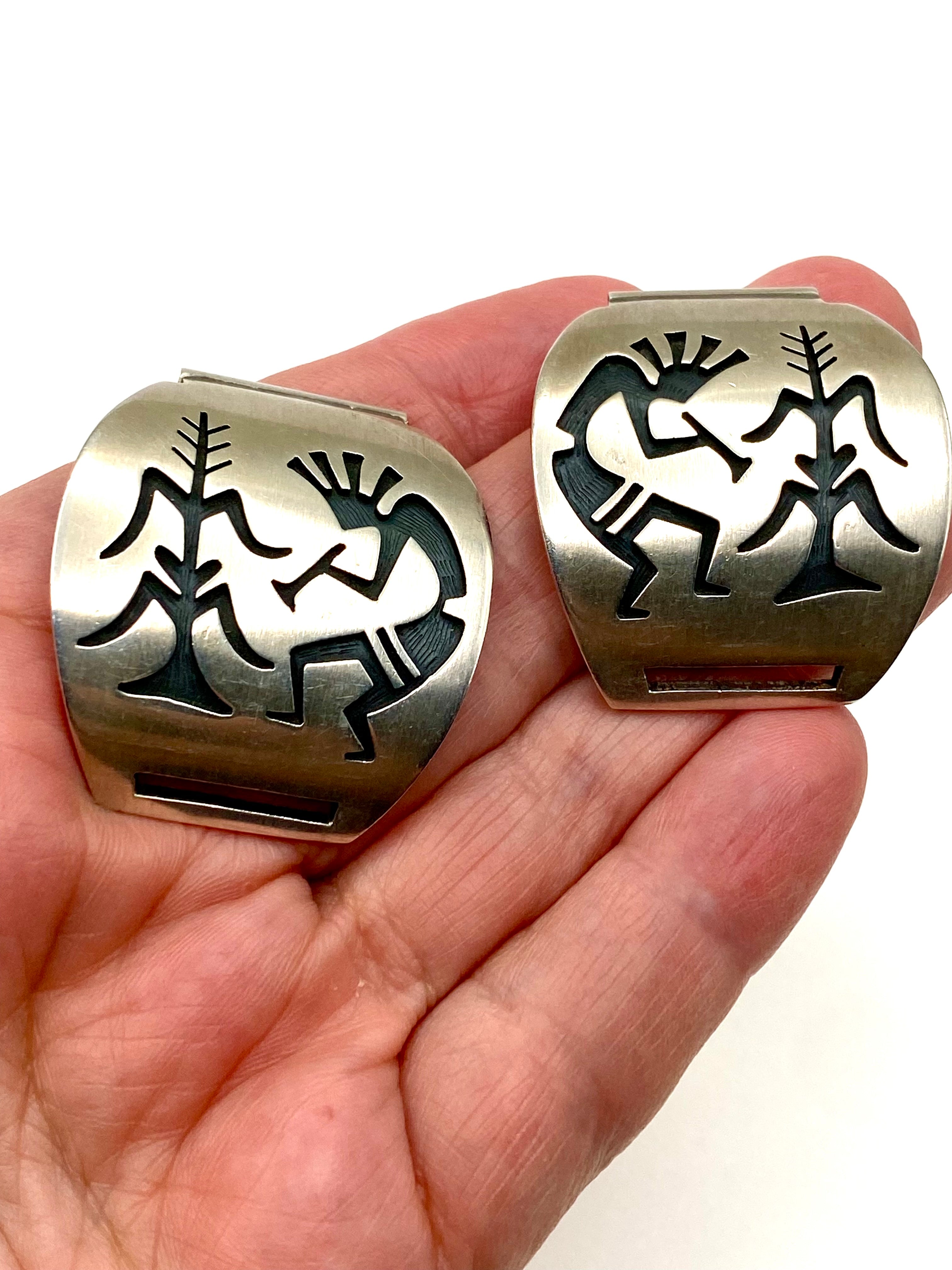 VTG Sterling Silver Overlay Watch Tips Heavy Gage Kokopelli Hopi Guild Artist