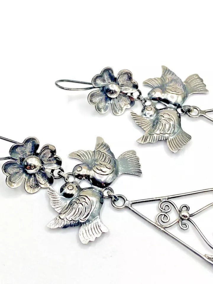 Federico Jimenez Dangle Earrings Sterling Silver "Frida's Doves" Native American