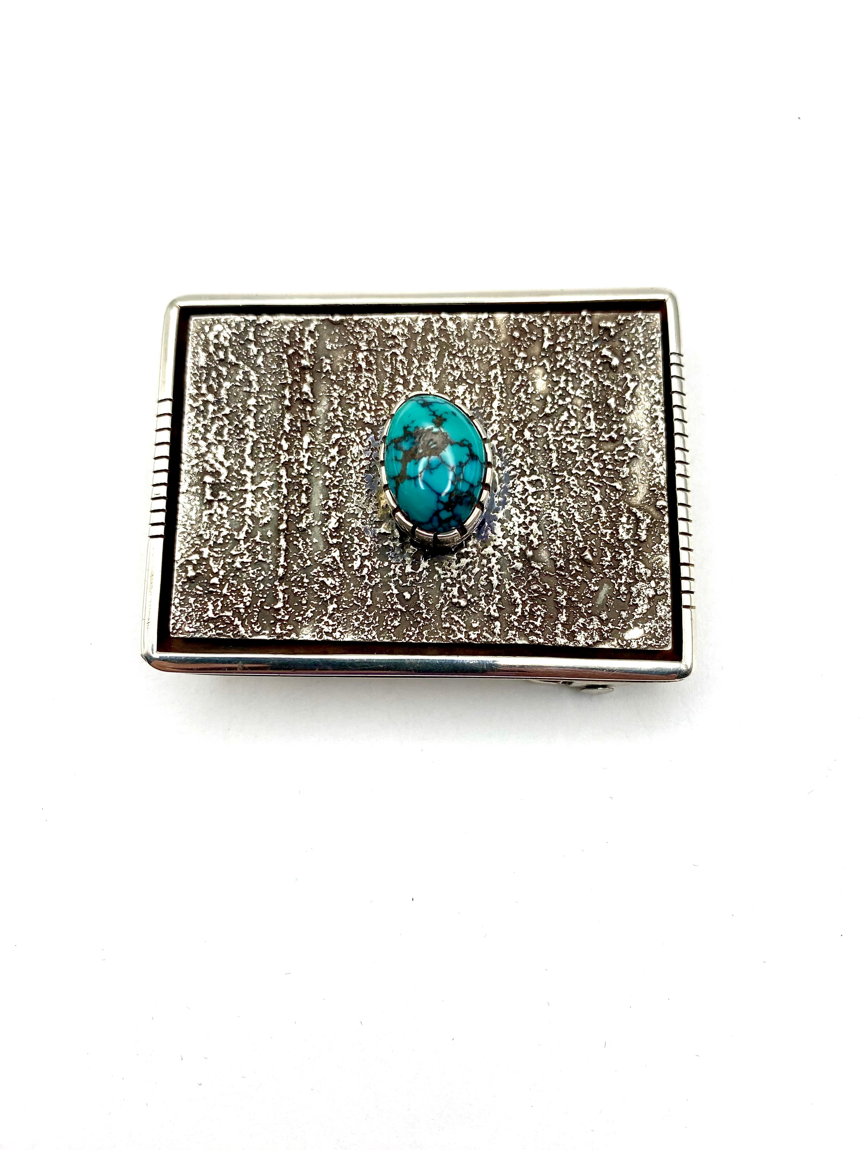 Sterling Tufa Cast Belt Buckle 1.5" Turquoise Heavy Gage Navajo Vernon Begaye