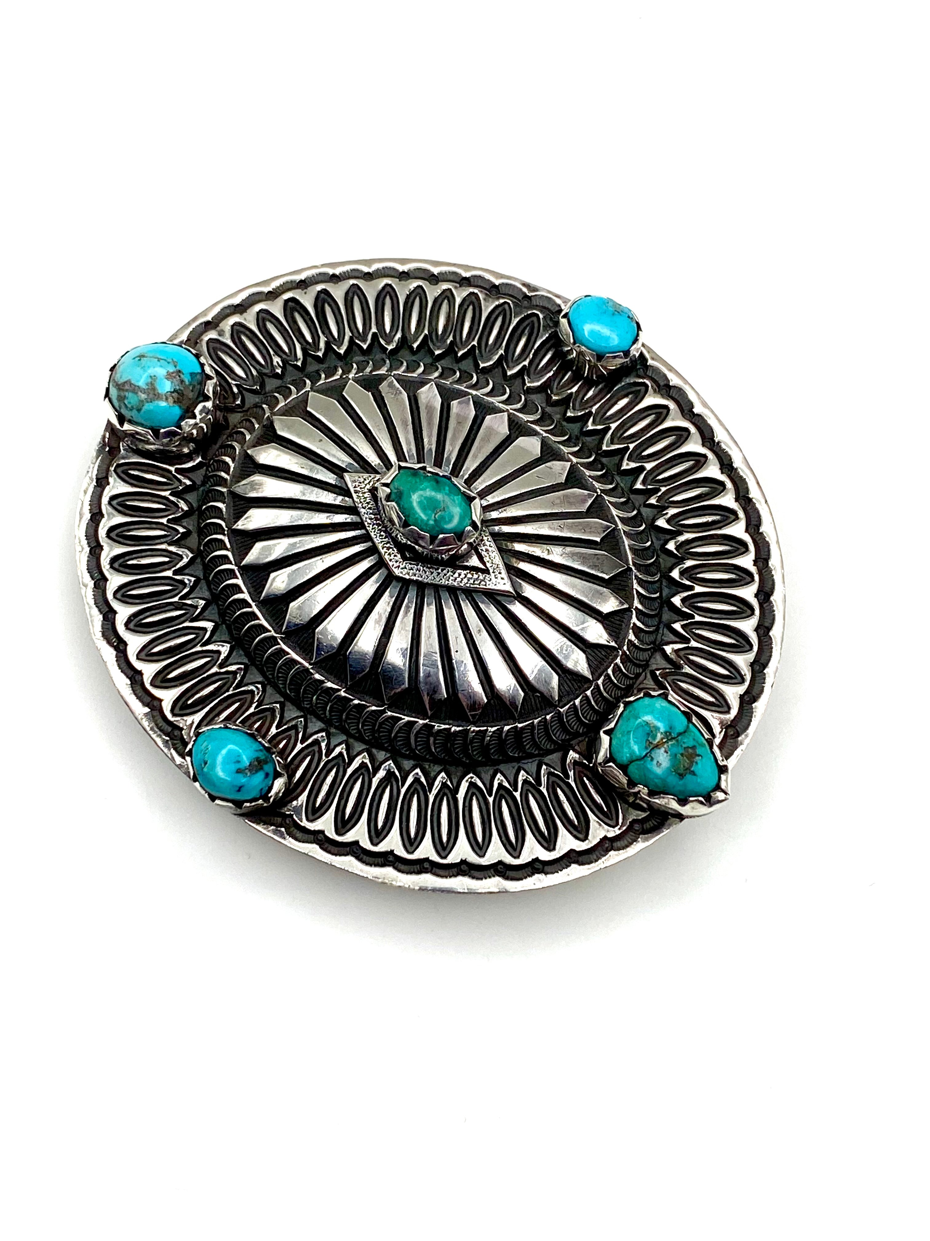 Heavy Gage Sterling Silver Oval Belt Buckle Turquoise Rick Martinez Navajo