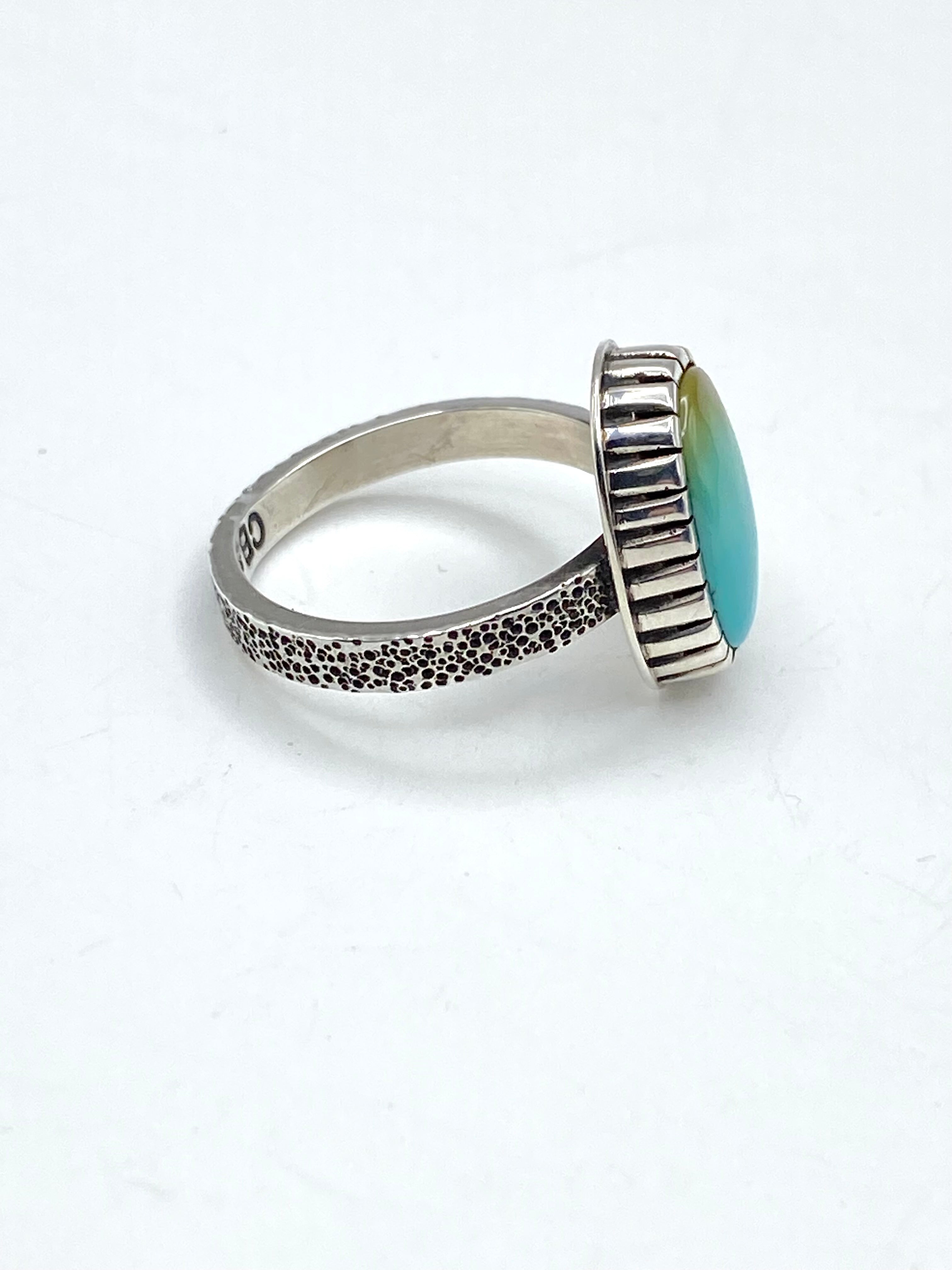 Sterling Tufa Cast Shank Ring Pilot Mountain Turquoise Size 8.5 C. Bazan Navajo