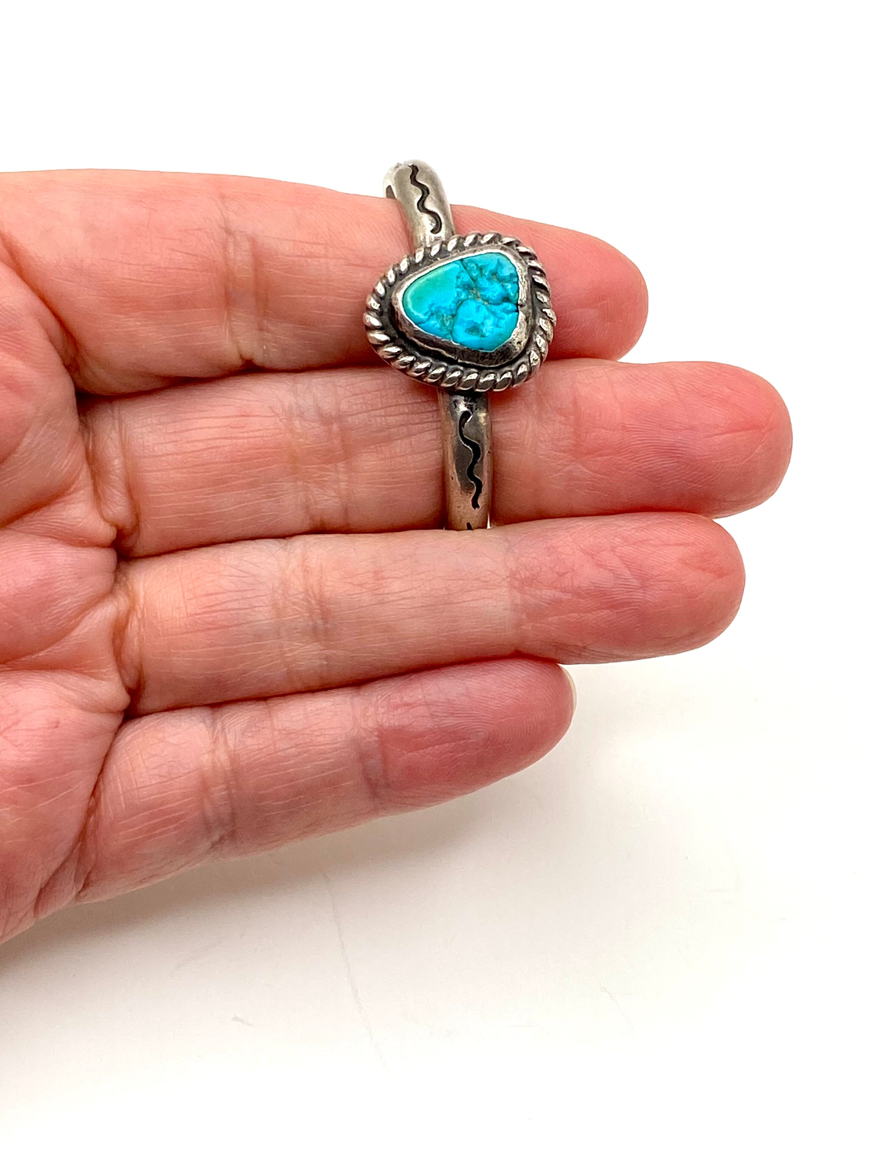 Vintage Silver Heavy Gage Baby Bracelet Campitos Turquoise Navajo Handmade