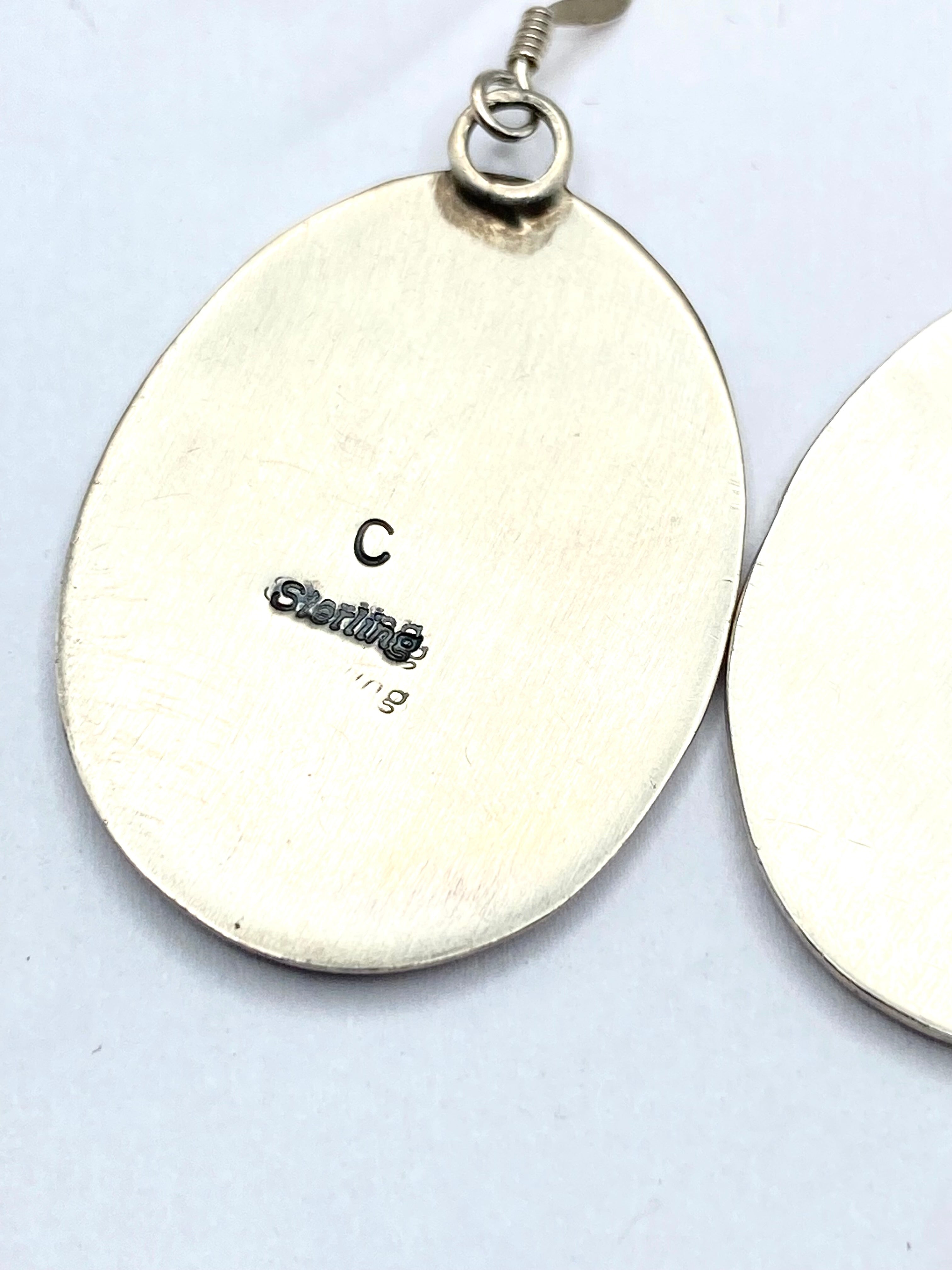 Sterling Silver Overlay Earrings Oval Kachina Figure Native American Handmade