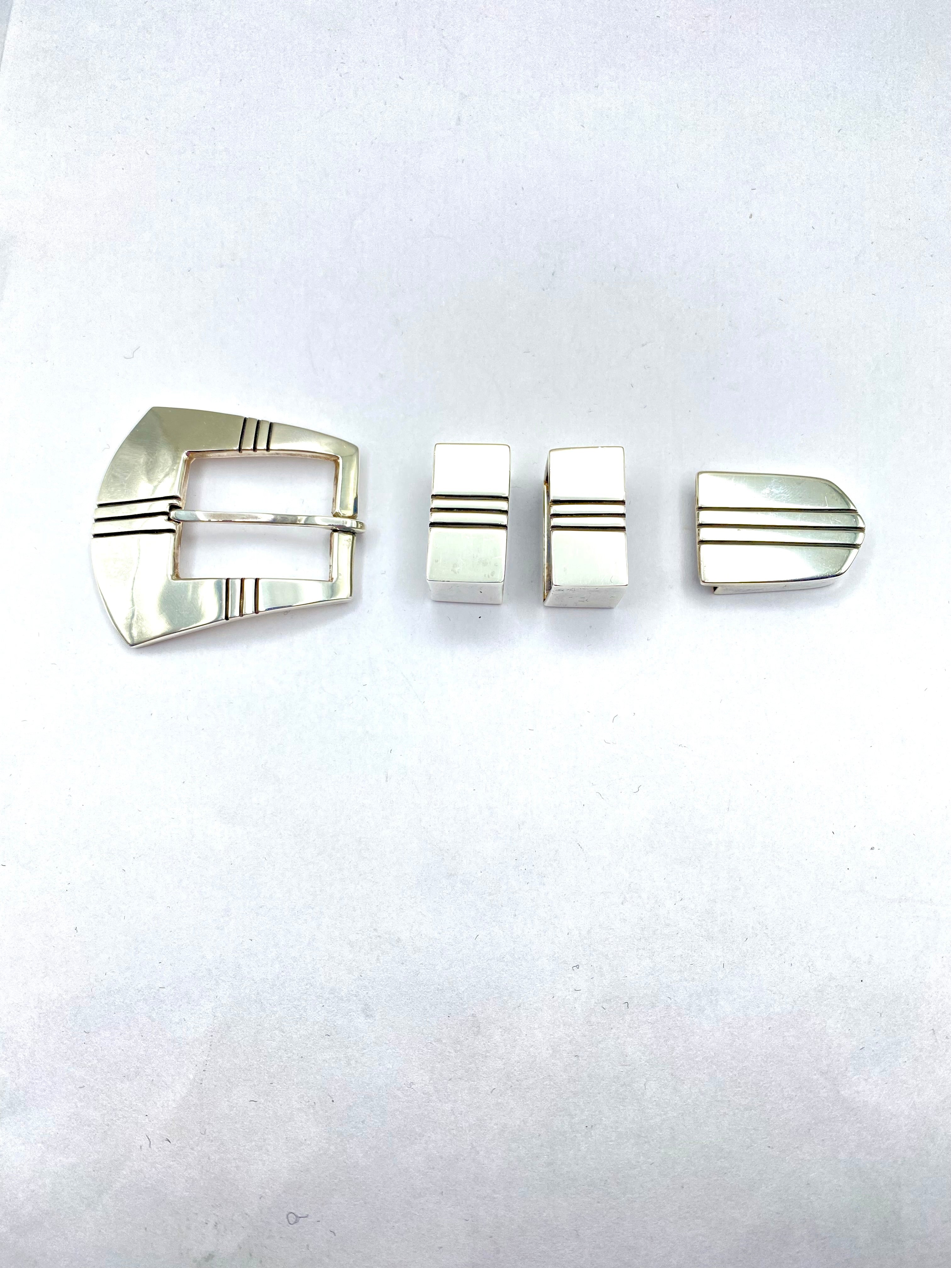 VTG 4-Piece Sterling Silver Ranger Belt Buckle Set Heavy Gage Navajo R. Henry