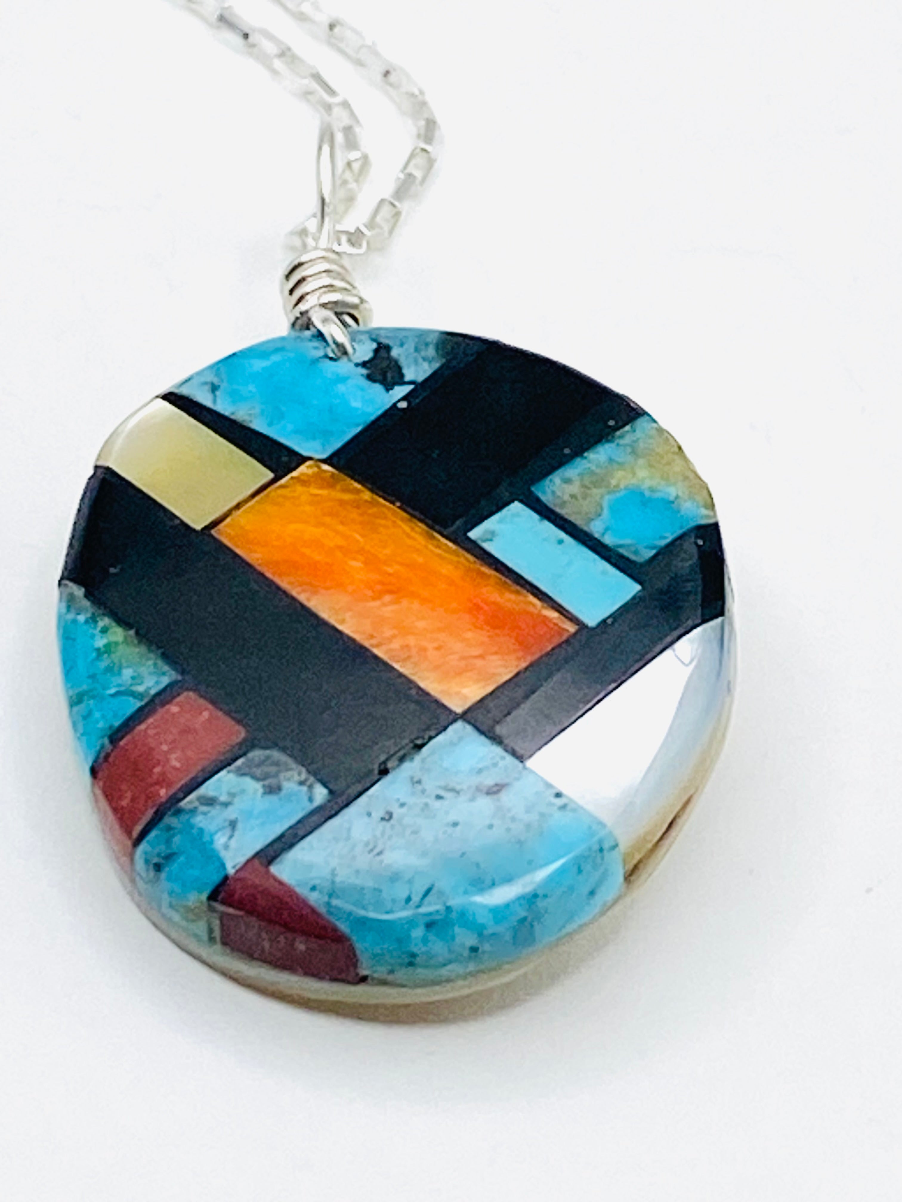 Santo Domingo Mosaic Inlay Oval Pendant MOP Base w Attached Pearls F&L Tenorio