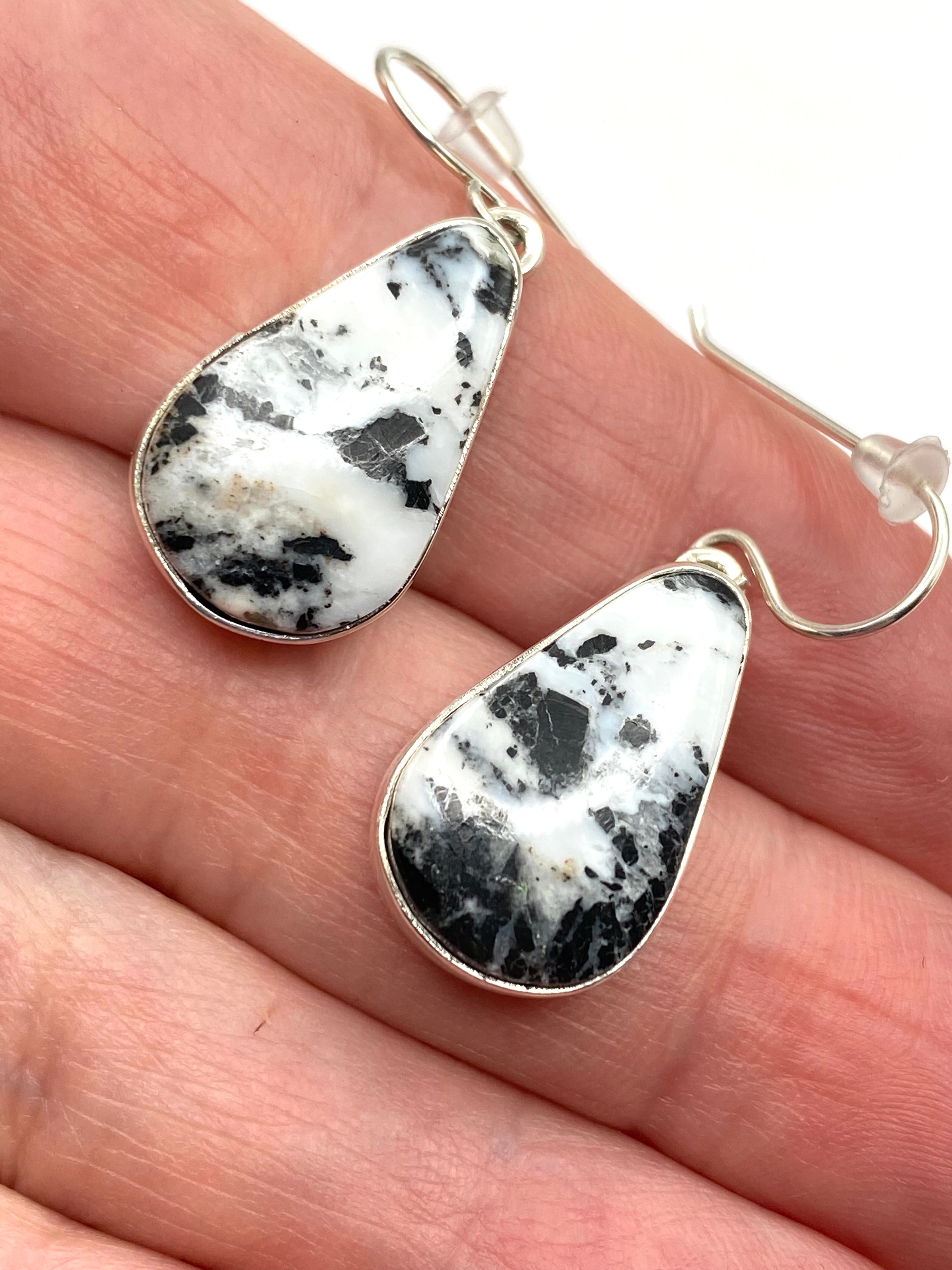 Teardrop White Buffalo Hook Earrings Sterling Dangles Native American Signed