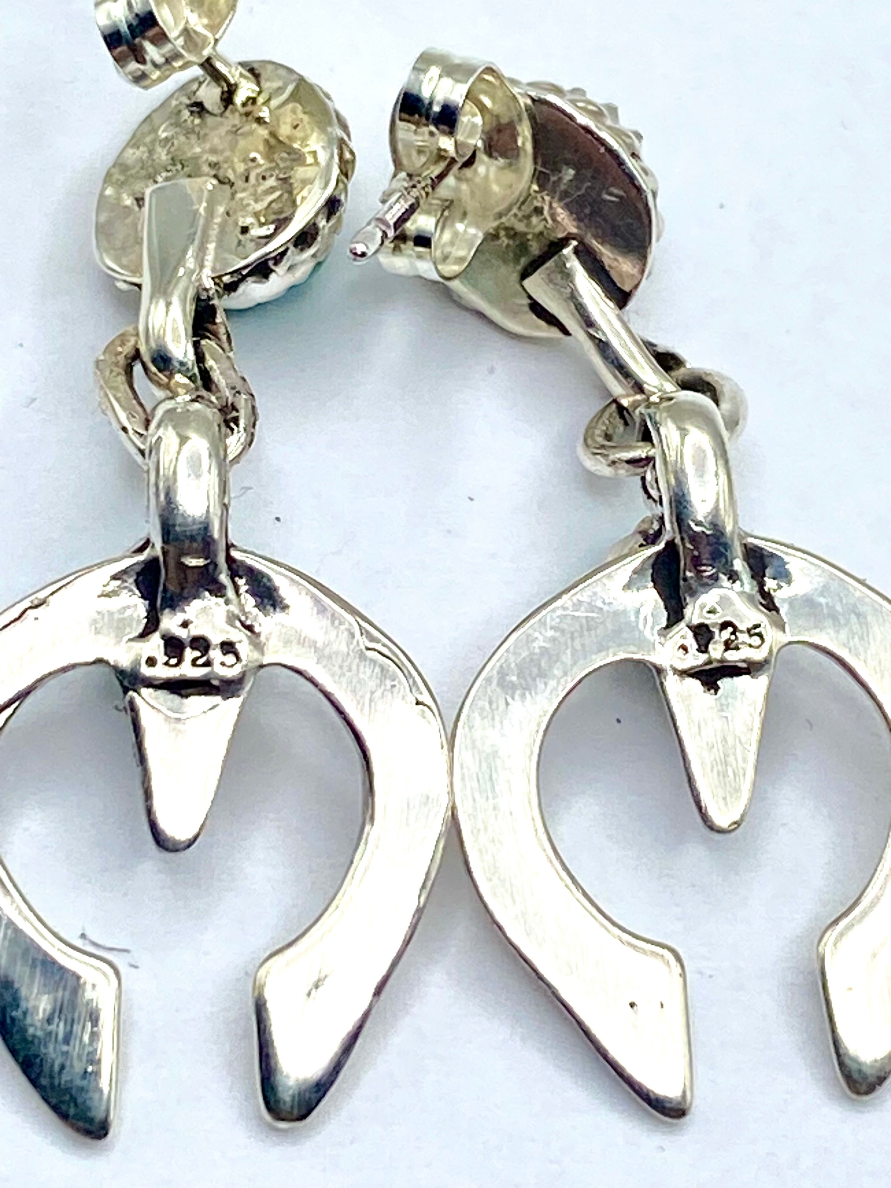 Petite Sterling Naja Dangle Earrings Green Turquoise Native American