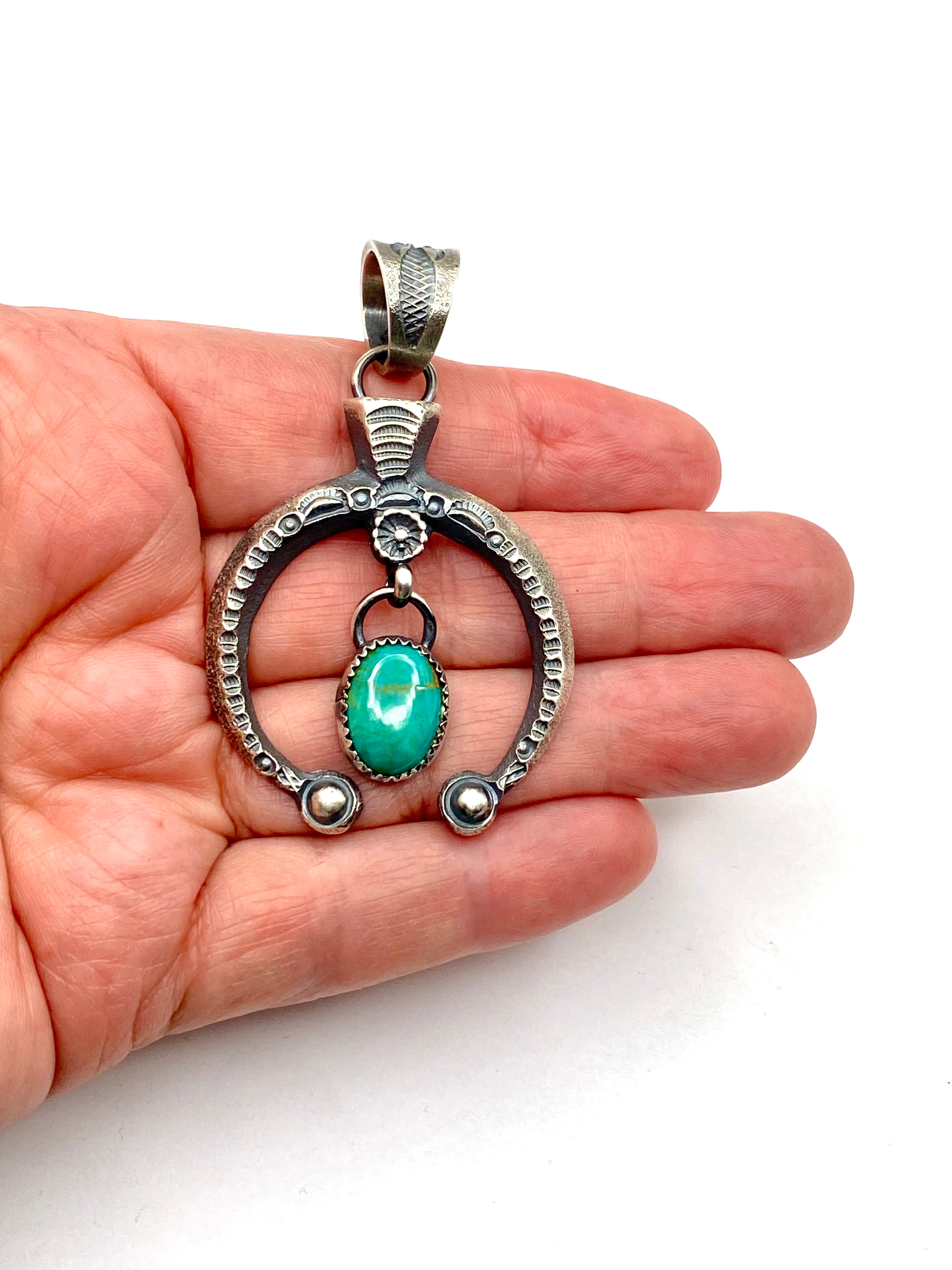 Tufa Cast Sterling Naja Pendant Green Turquoise Dangle Native American Signed