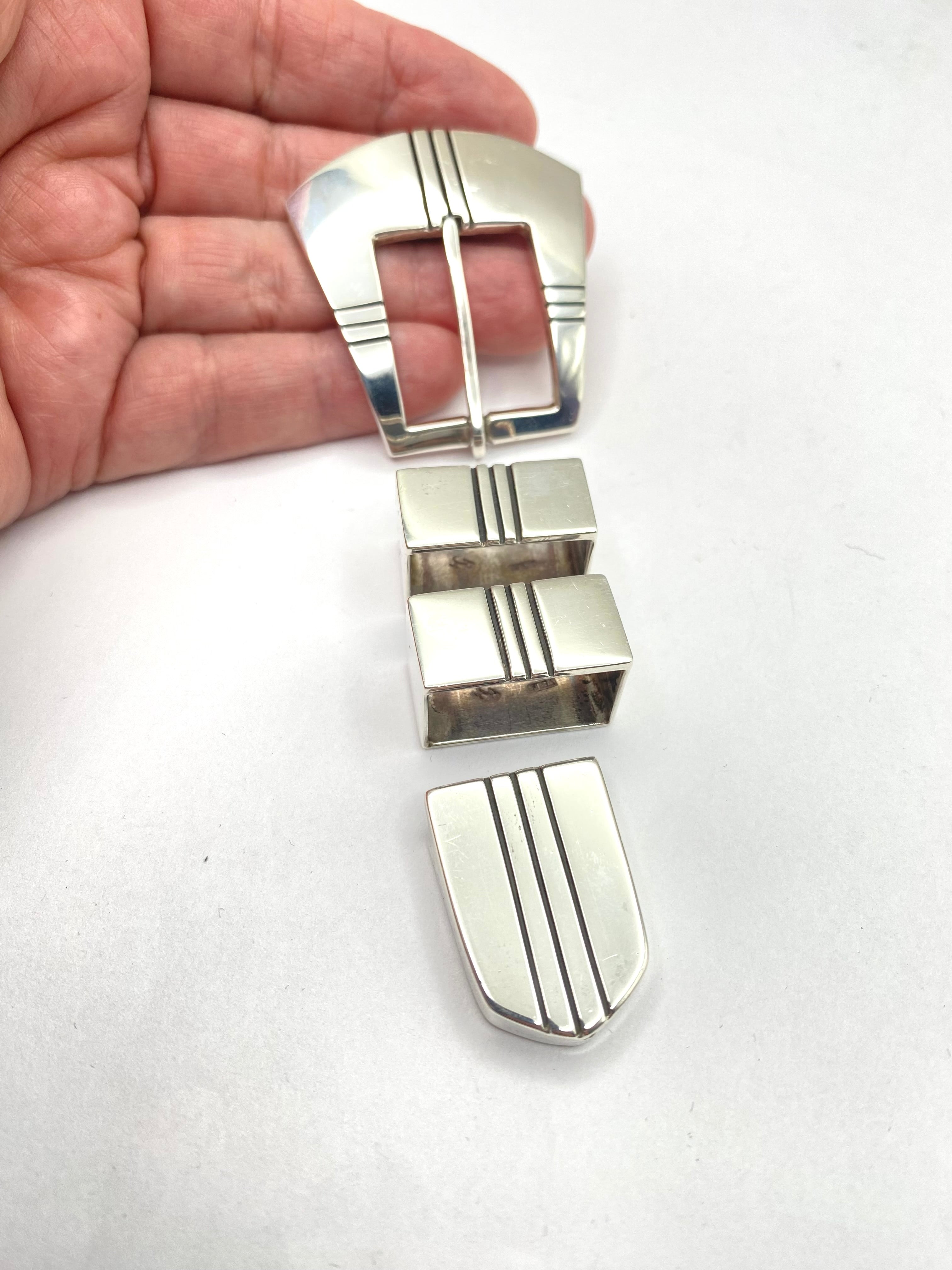 VTG 4-Piece Sterling Silver Ranger Belt Buckle Set Heavy Gage Navajo R. Henry
