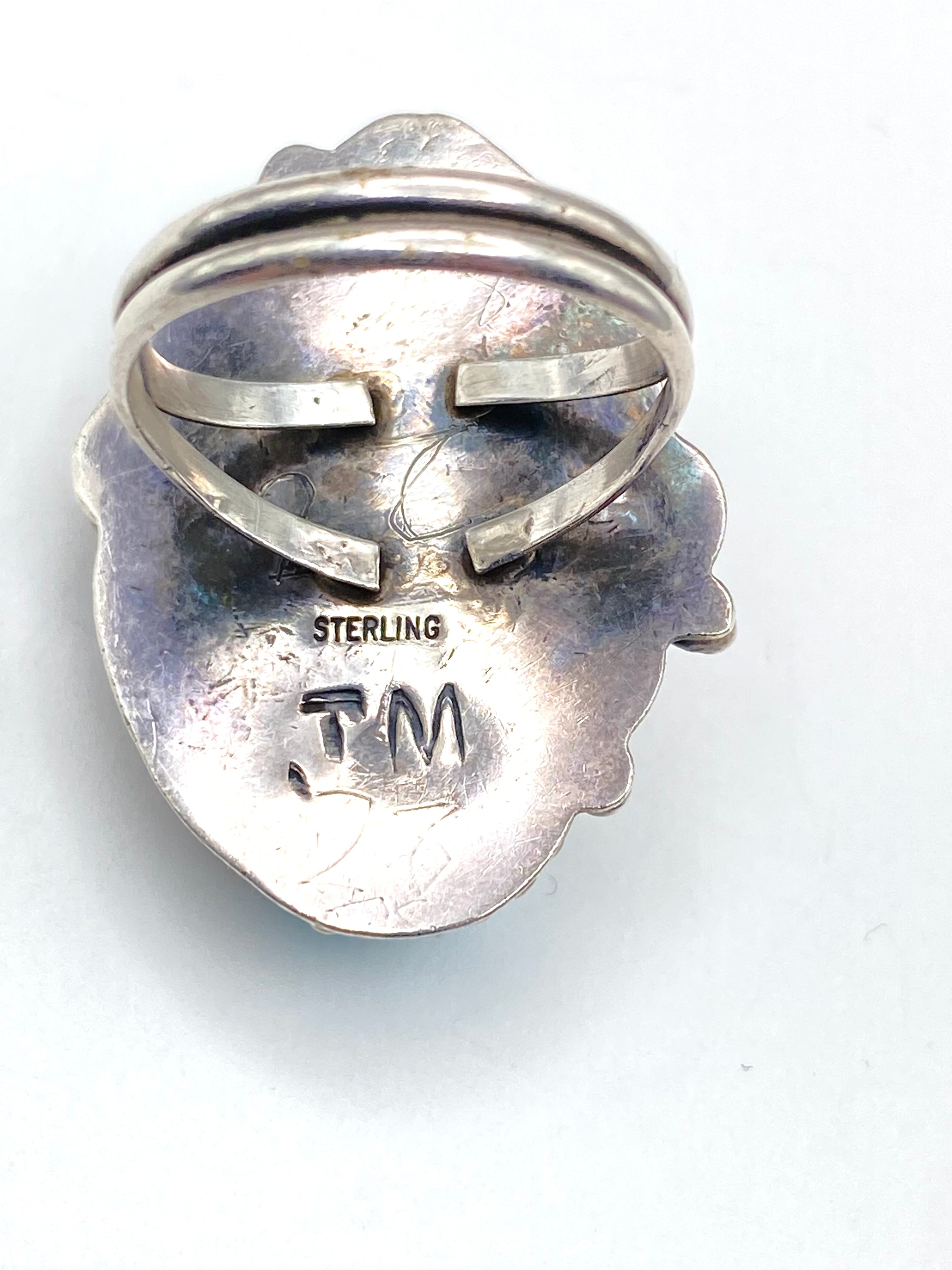 VTG Sterling Domed Hollow Ring Turquoise Coral Size 9.75 Native American Signed