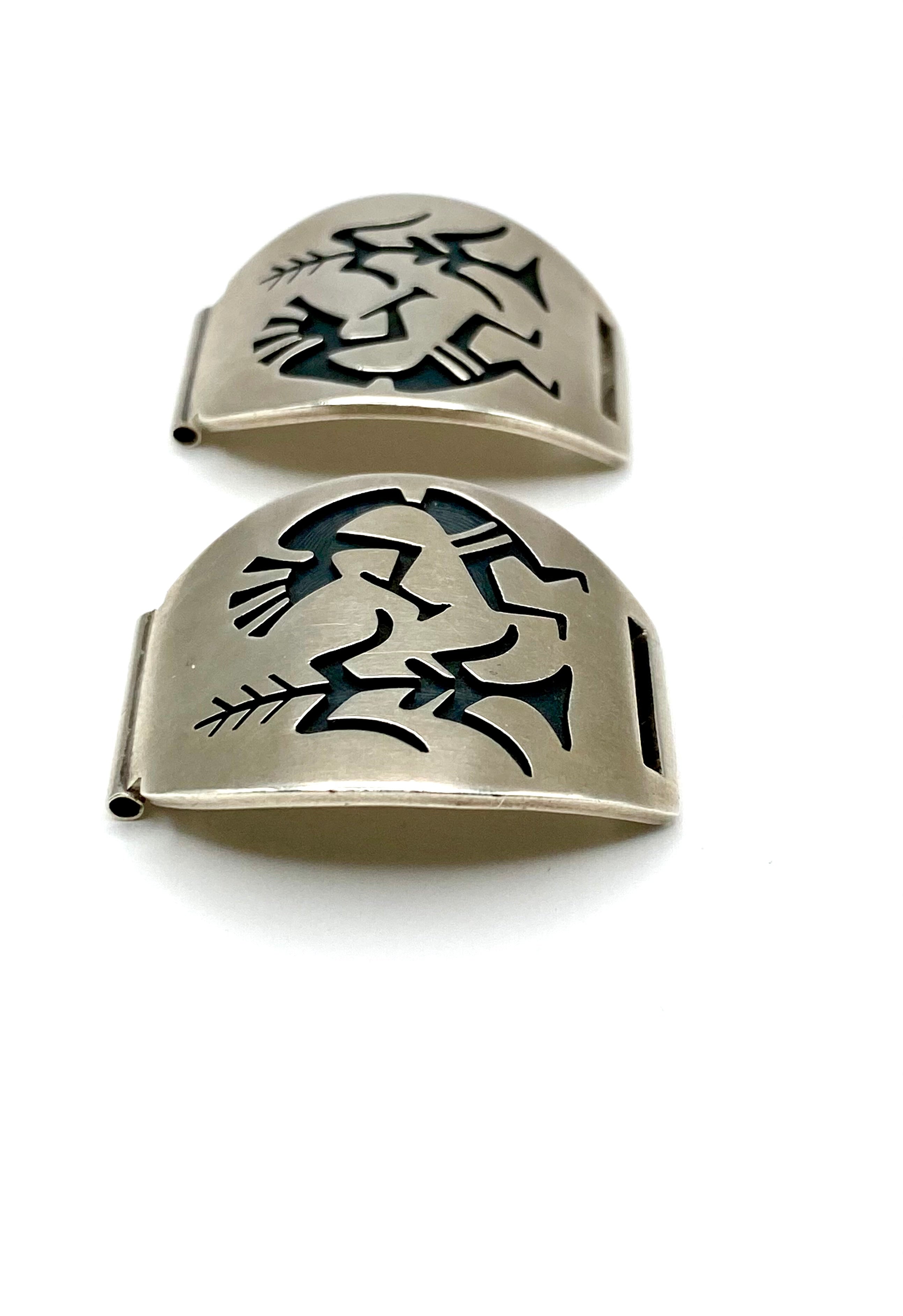 VTG Sterling Silver Overlay Watch Tips Heavy Gage Kokopelli Hopi Guild Artist