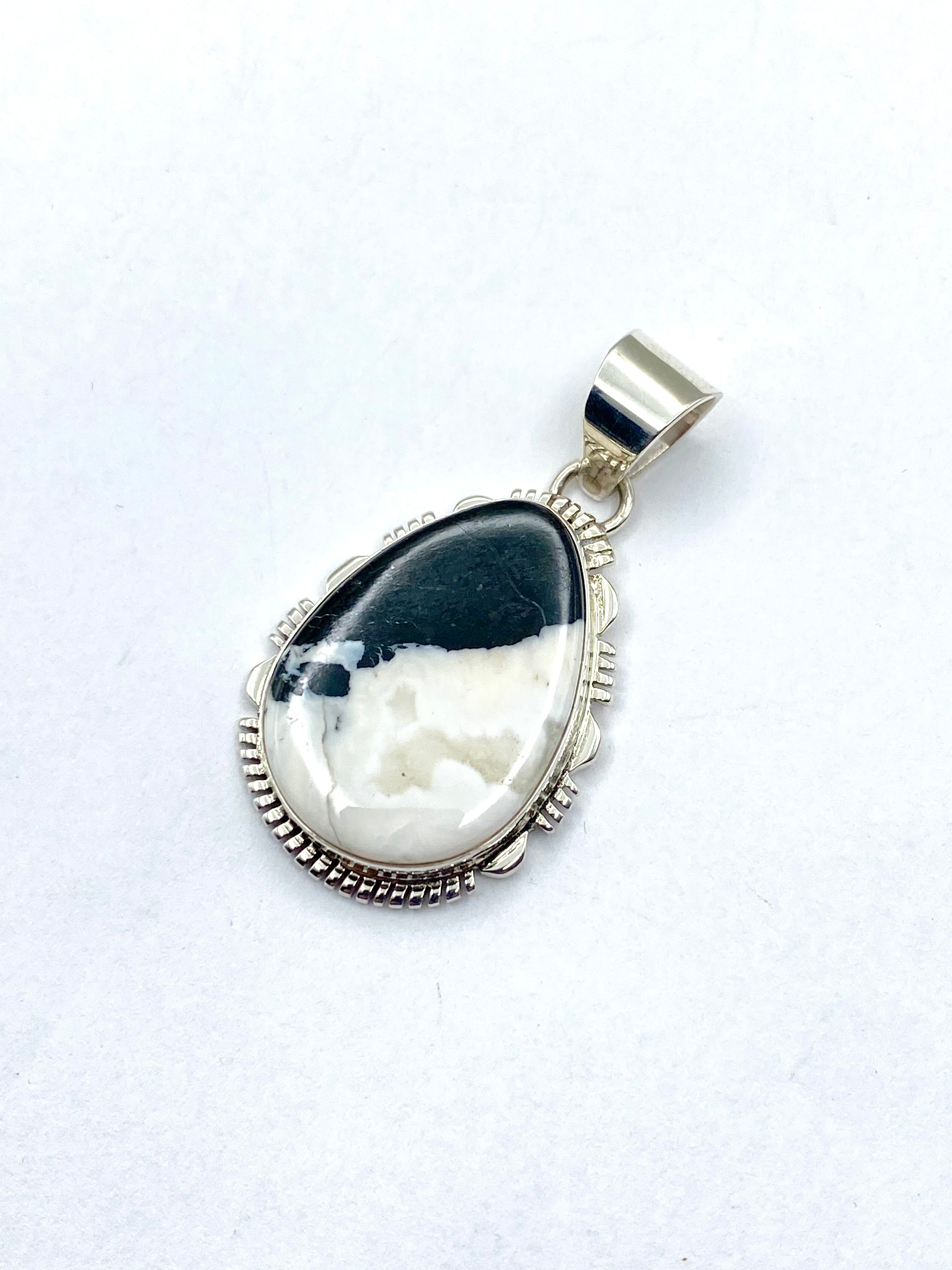 Sterling Silver Teardrop Pendant Large White Buffalo Gemstone Navajo L. Yazzie
