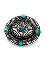 Heavy Gage Sterling Silver Oval Belt Buckle Turquoise Rick Martinez Navajo