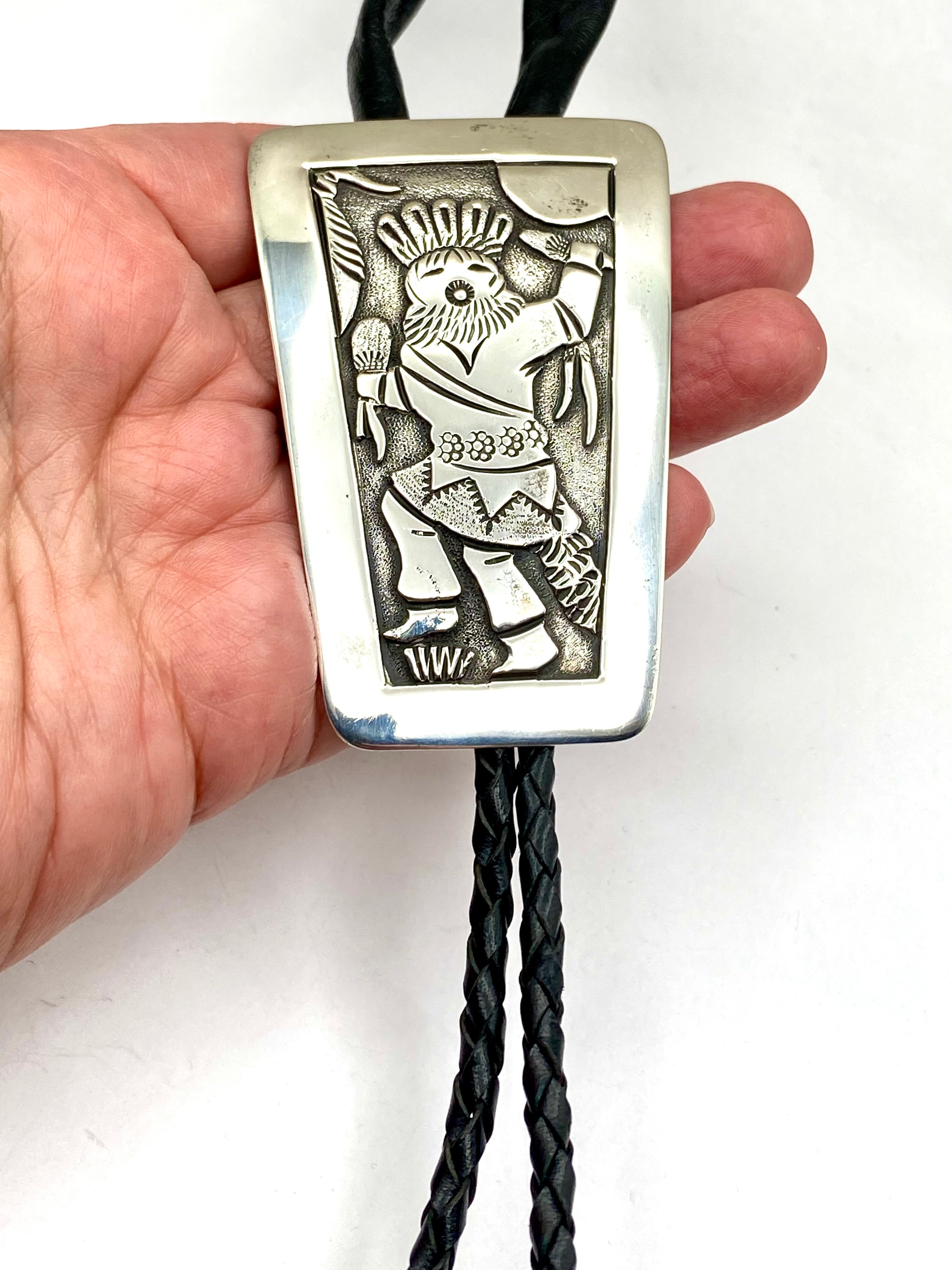 Vintage Sterling Silver Bolo Tie Kachina Pictorial Robert Becenti Jr Navajo